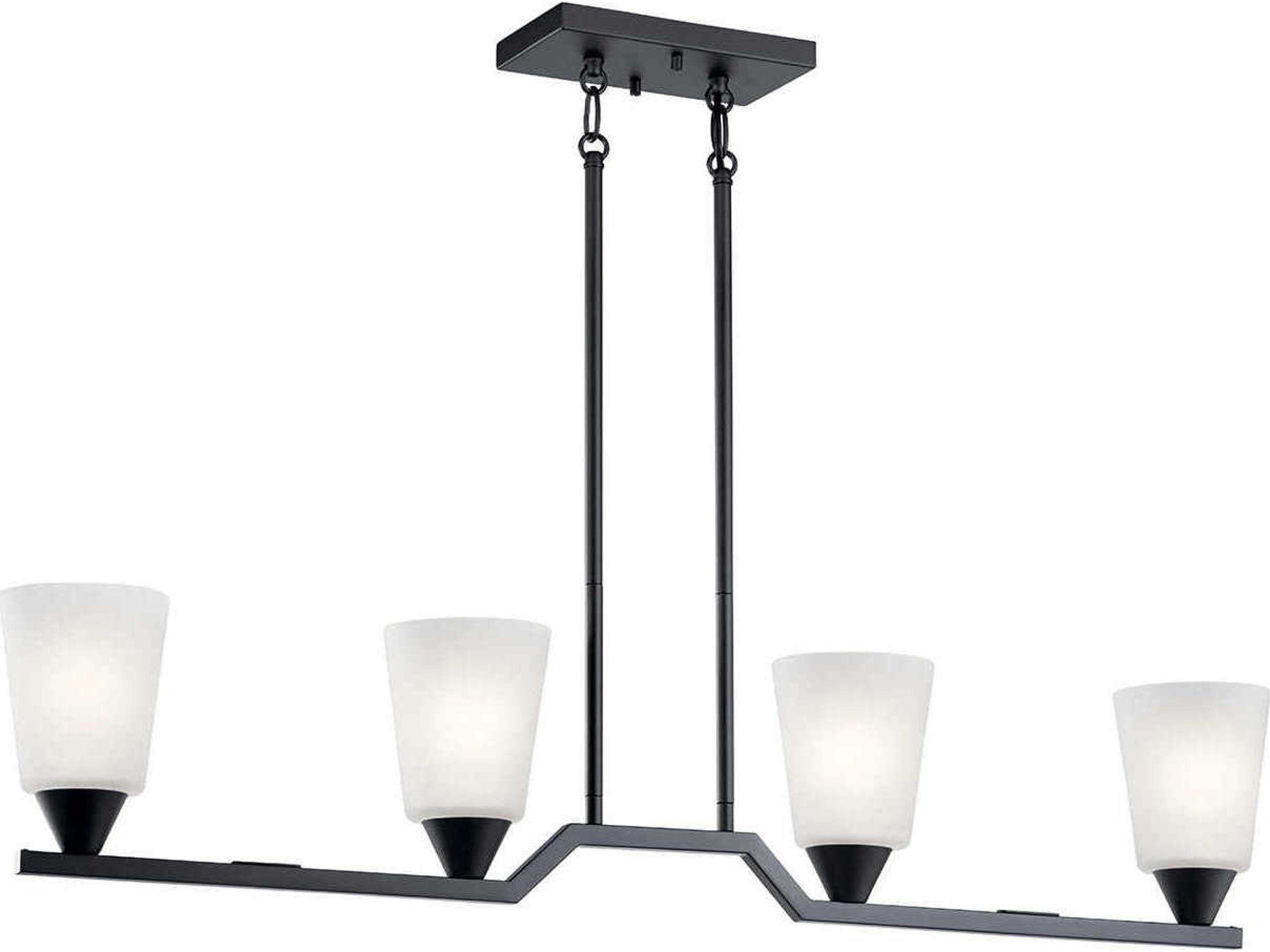 Skagos 4-Light Black Glass Bell Linear Island Pendant