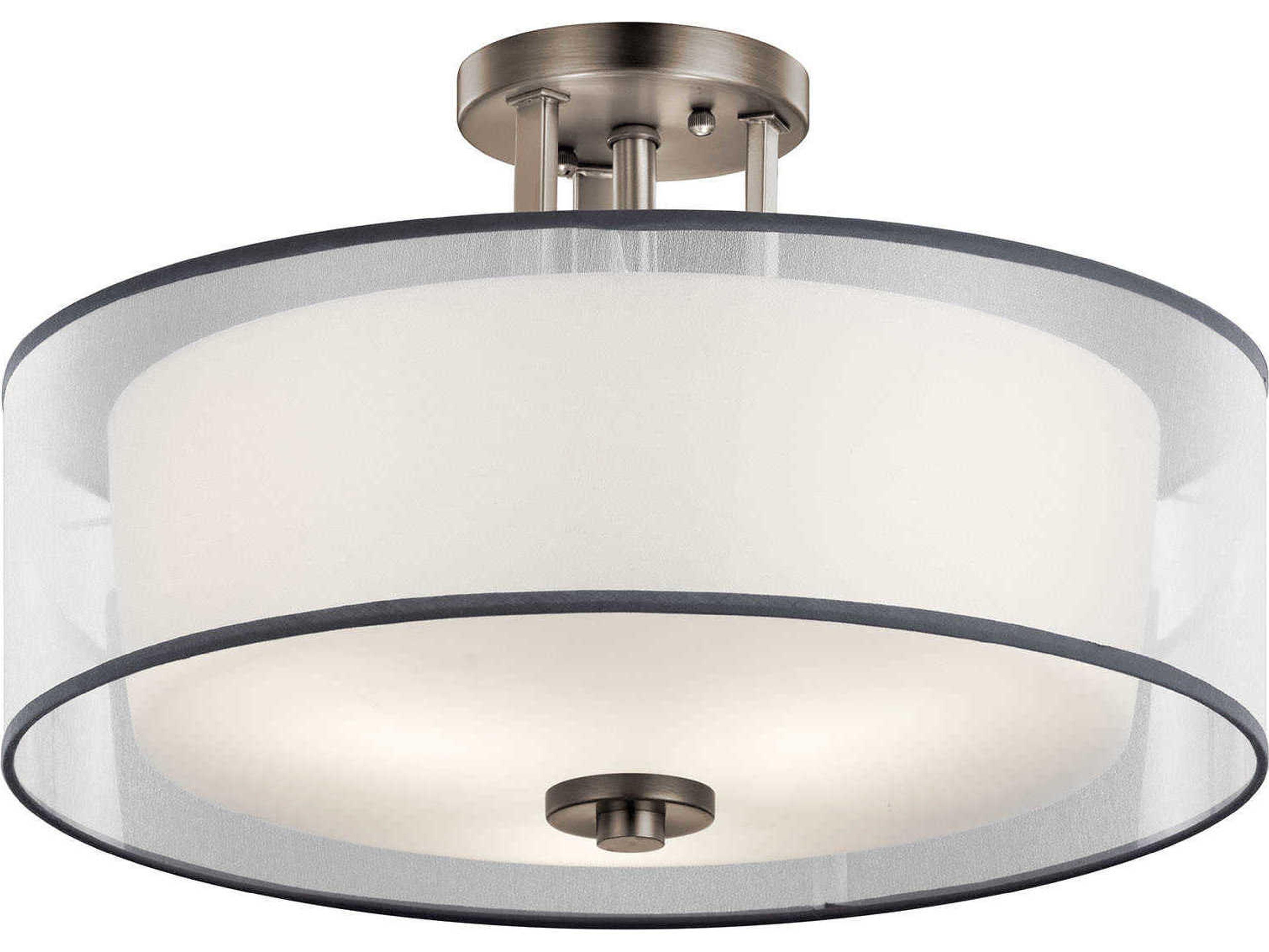 Tallie 3-Light Antique Pewter Glass Drum Semi Flush Mount