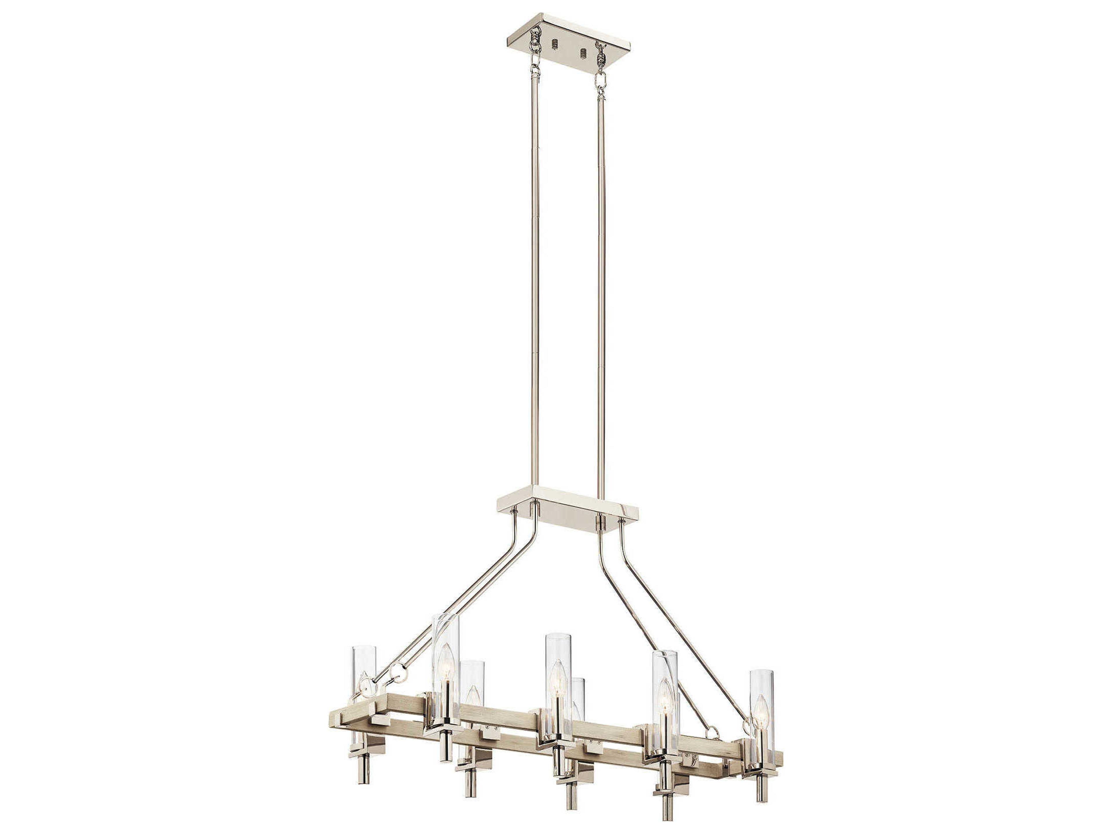 Telan 8-Light White Washed Wood Glass Cylinder Island Pendant