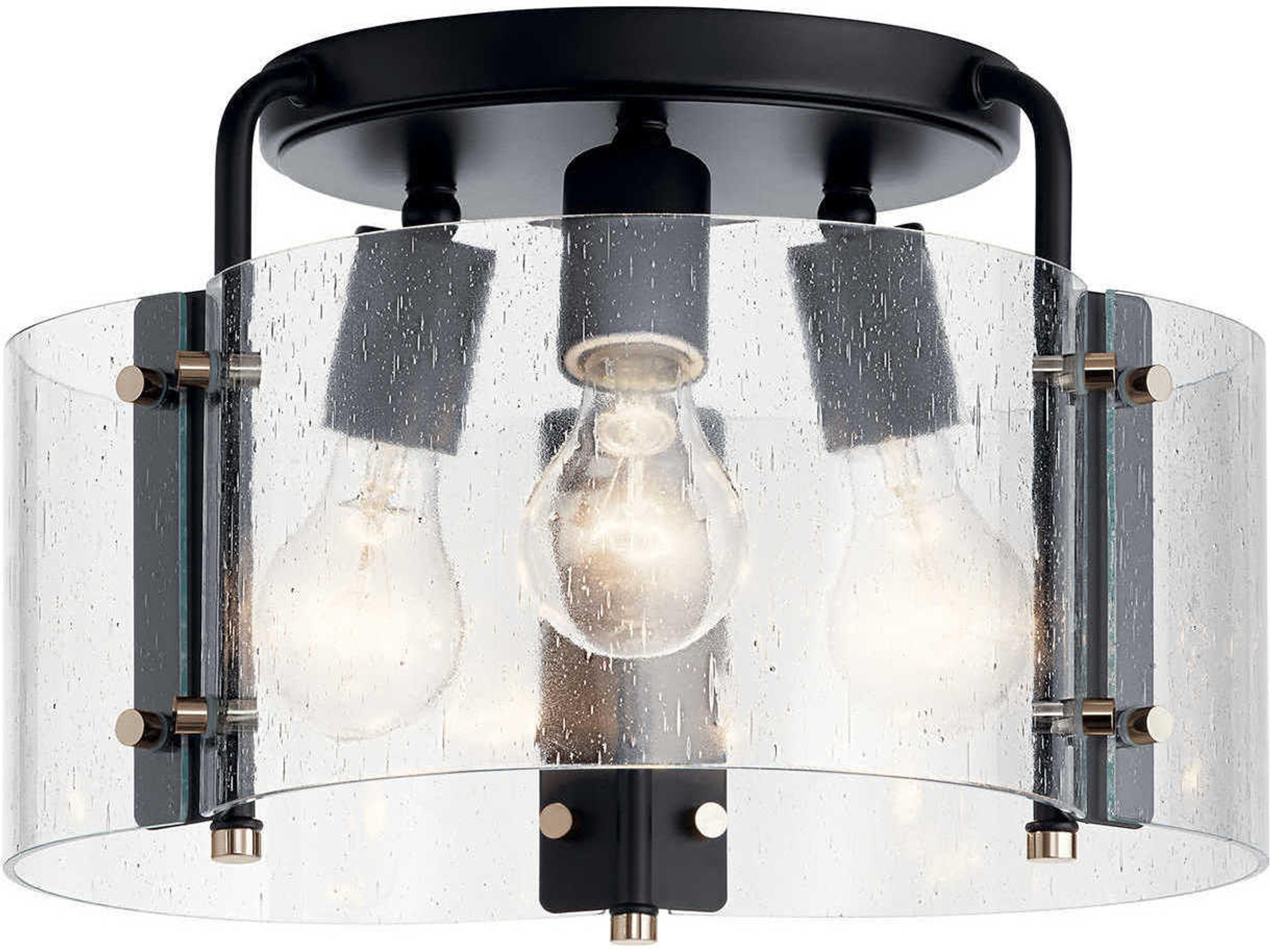 Thoreau 3-Light Black Glass Drum Semi Flush Mount