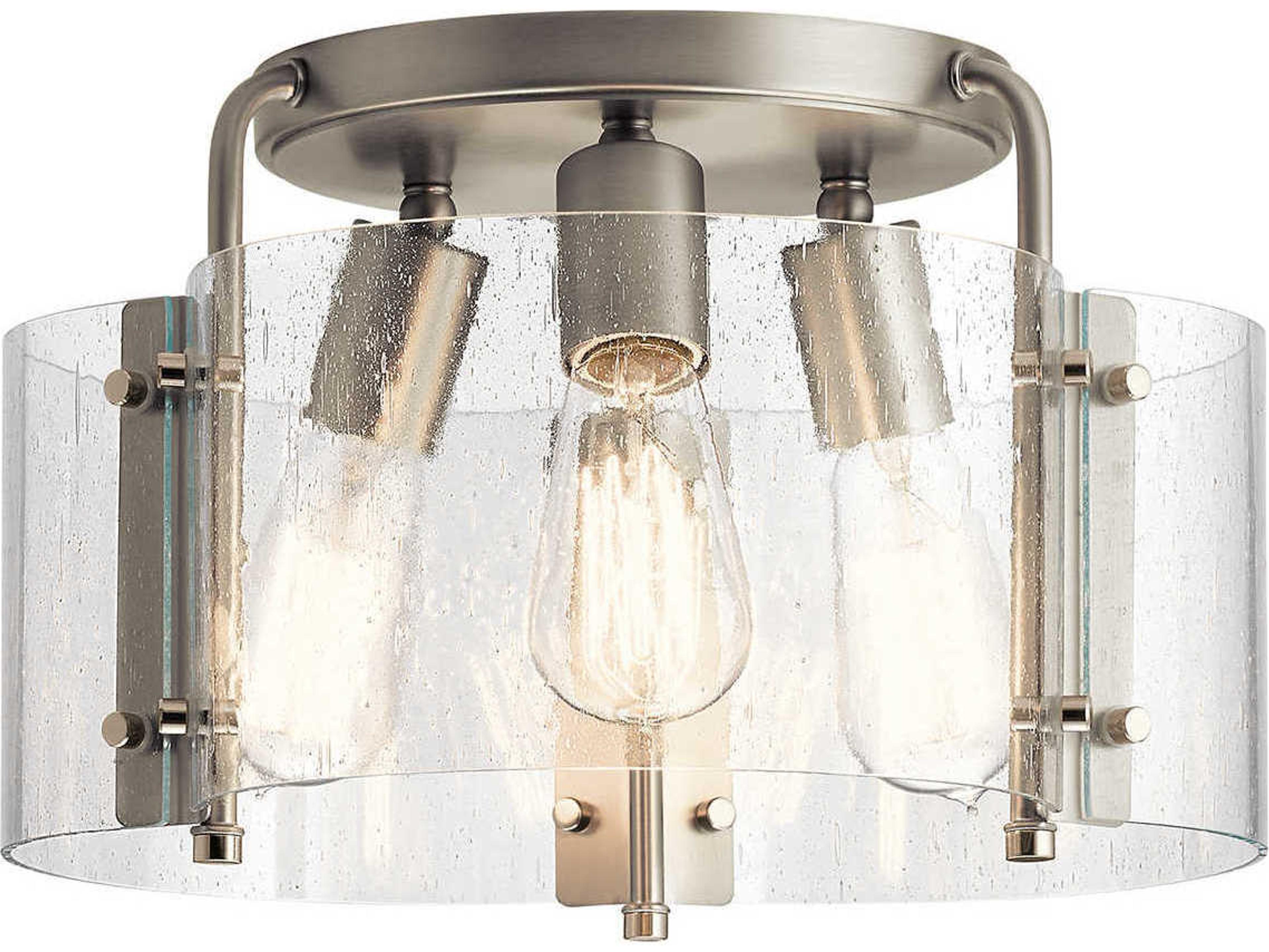 Thoreau 3-Light Brushed Nickel Glass Drum Semi Flush Mount