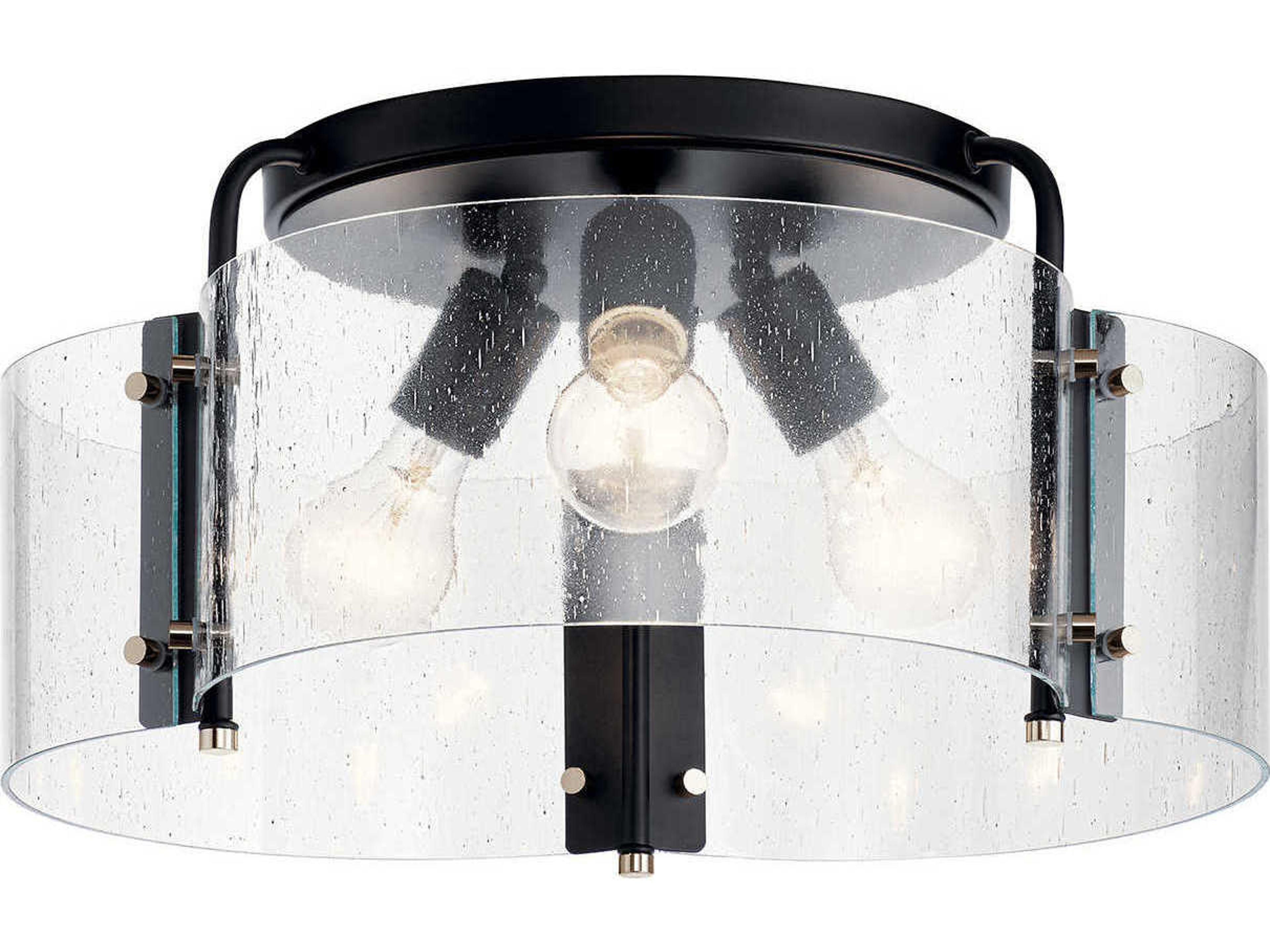 Thoreau 3-Light Black Glass Drum Semi Flush Mount