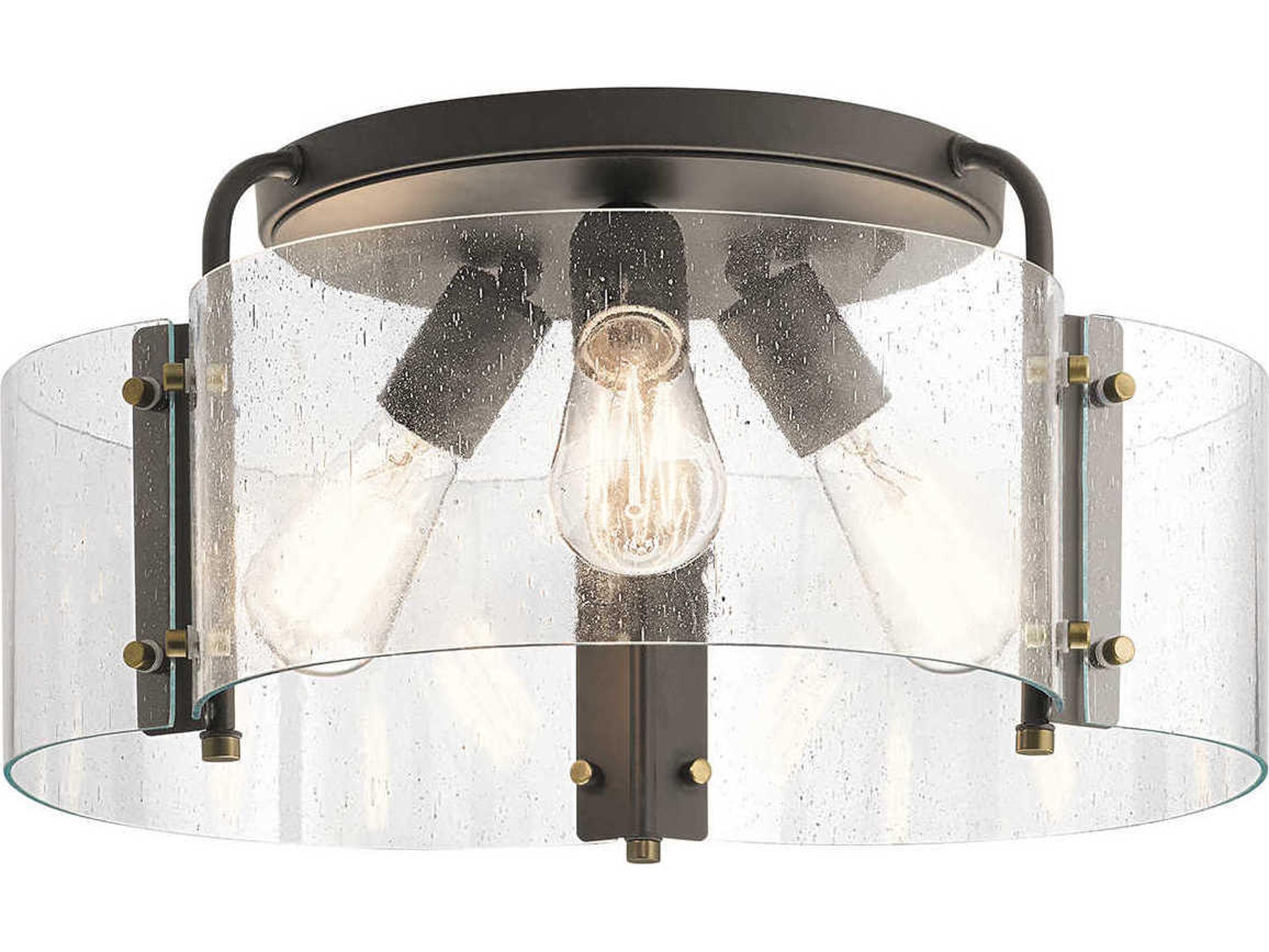 Thoreau 3-Light Olde Bronze Glass Drum Semi Flush Mount