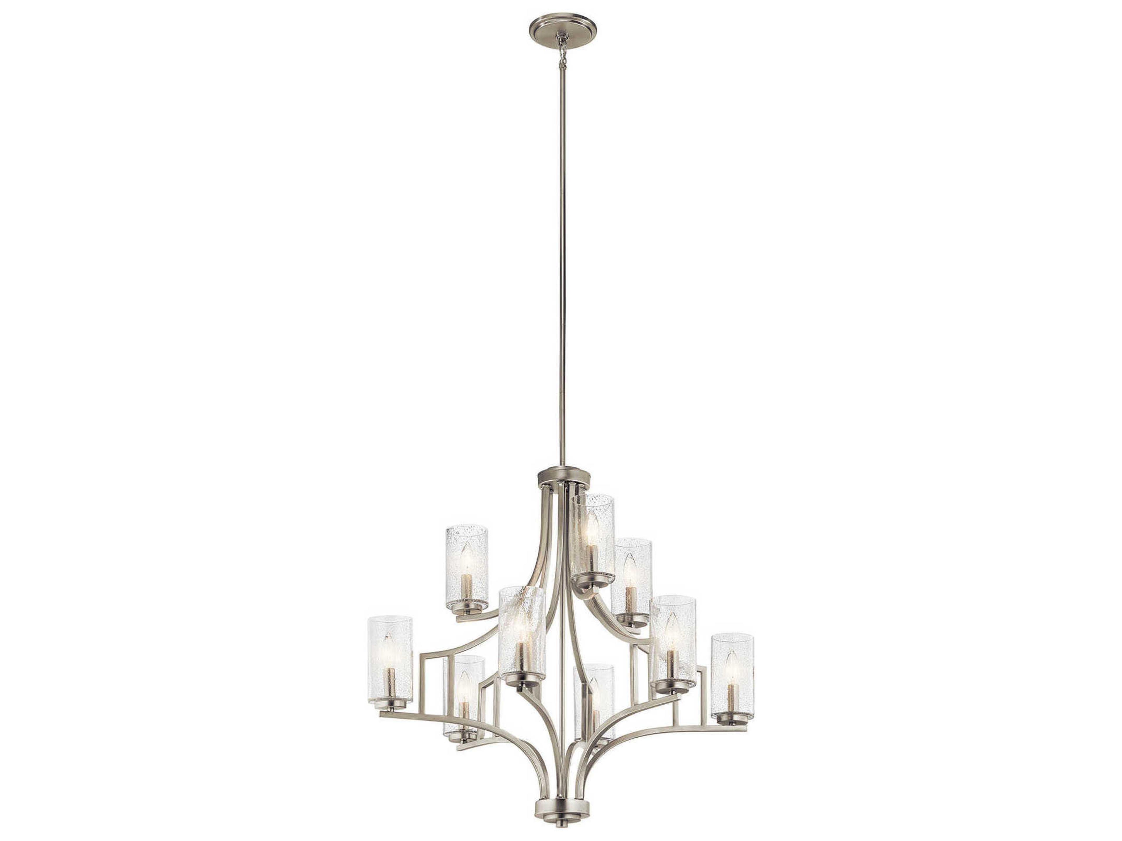 Vara 9-Light Brushed Nickel Glass Candelabra Cylinder Chandelier