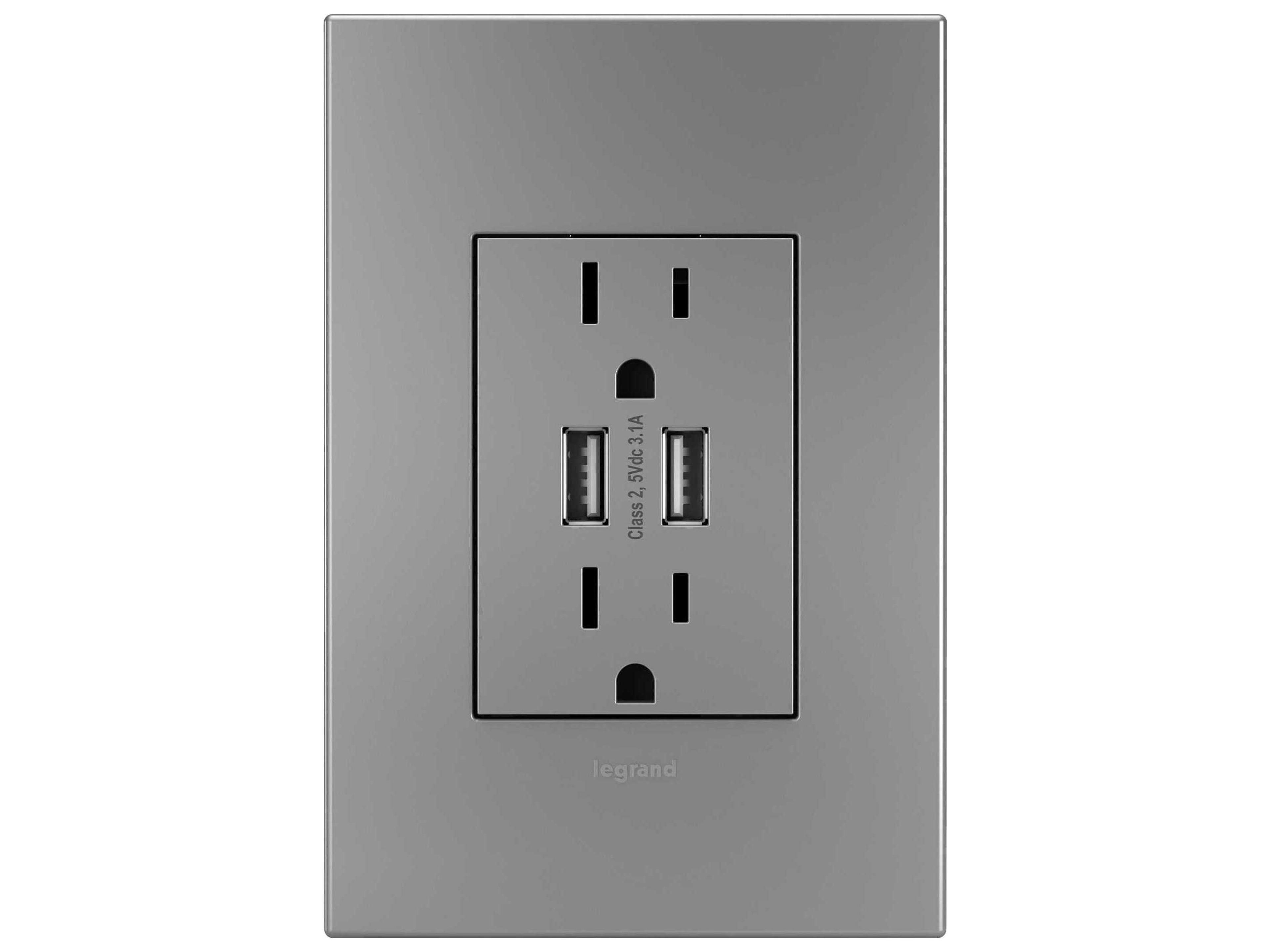 Outlets Magnesium Dual USB Plus-Size Outlet Combo with Matching Wall Plate