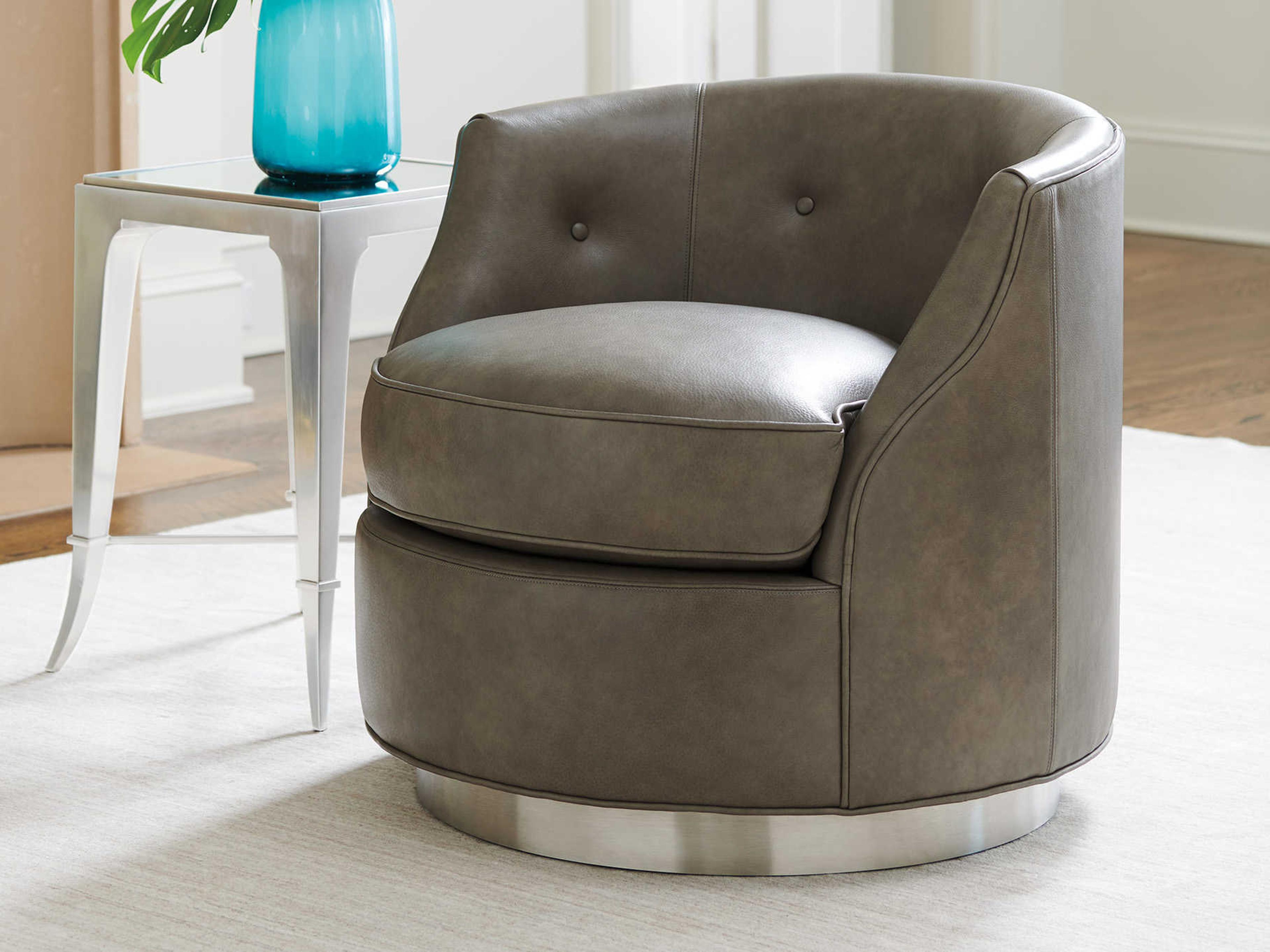 Lexington Avondale Swivel Gray Leather Accent Chair