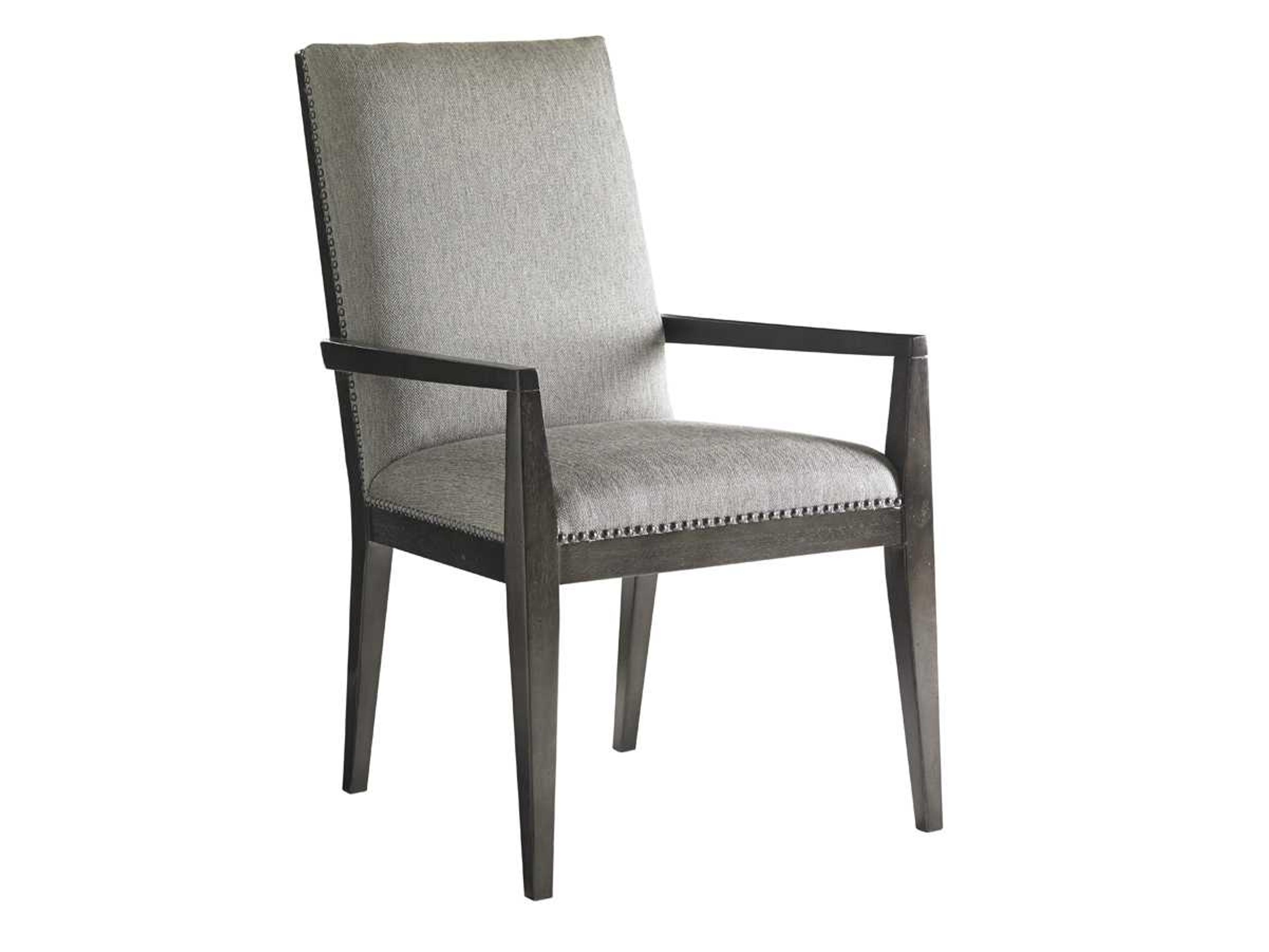 Carrera Solid Wood Gray Upholstered Arm Dining Chair