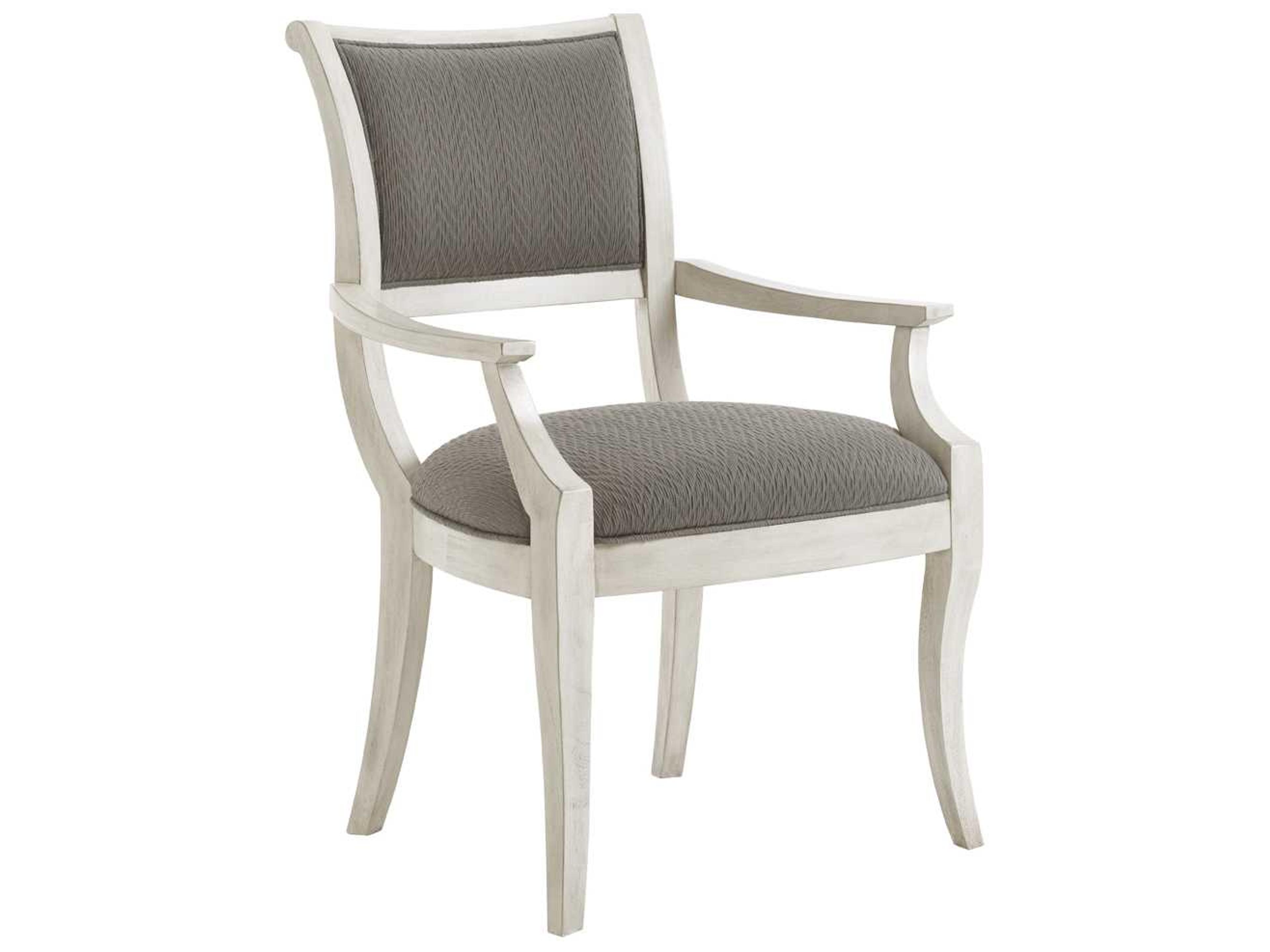 Oyster Bay Solid Wood Gray Upholstered Arm Dining Chair