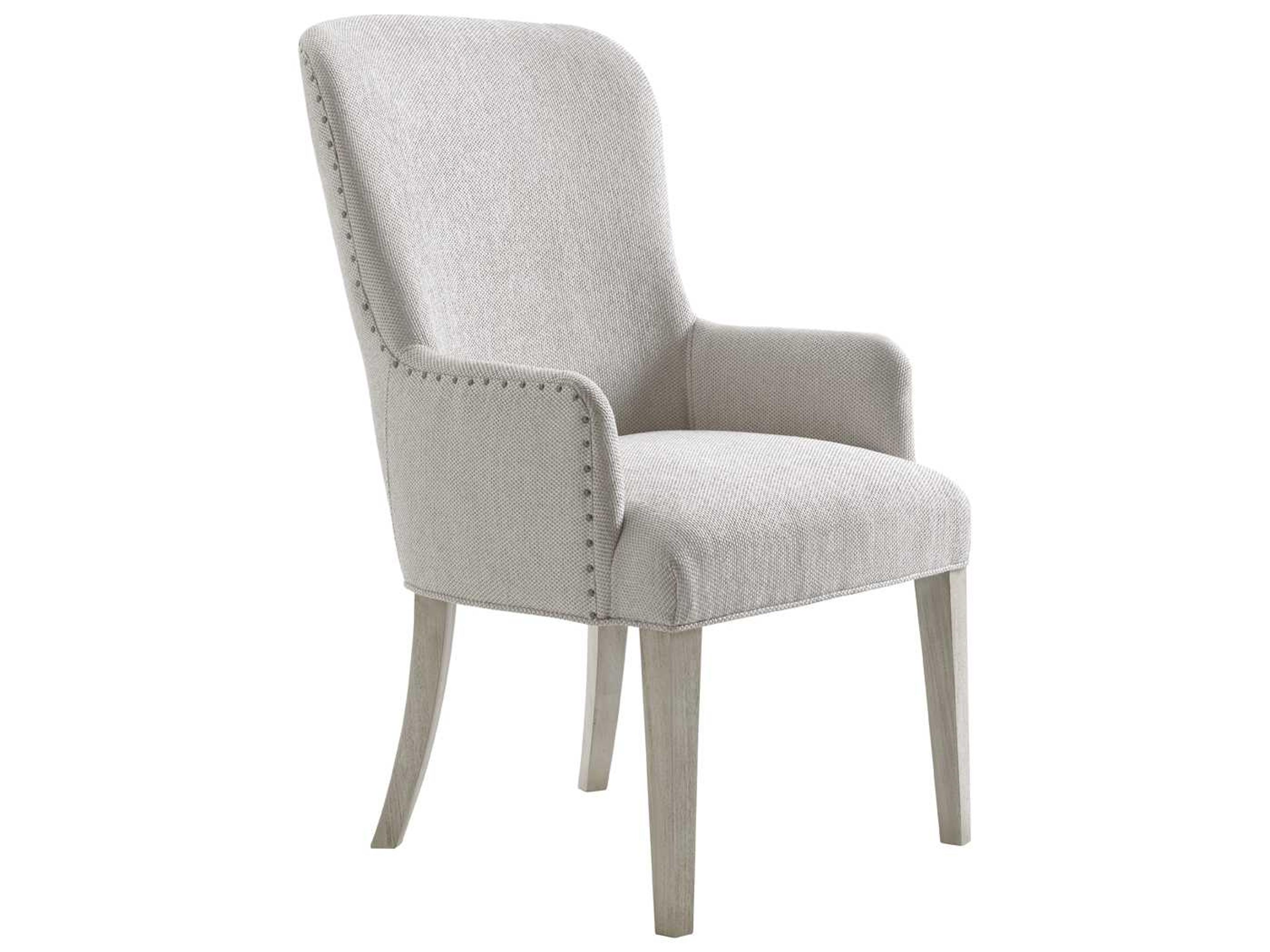 Lexington Oyster Bay Solid Wood Gray Upholstered Arm Dining Chair