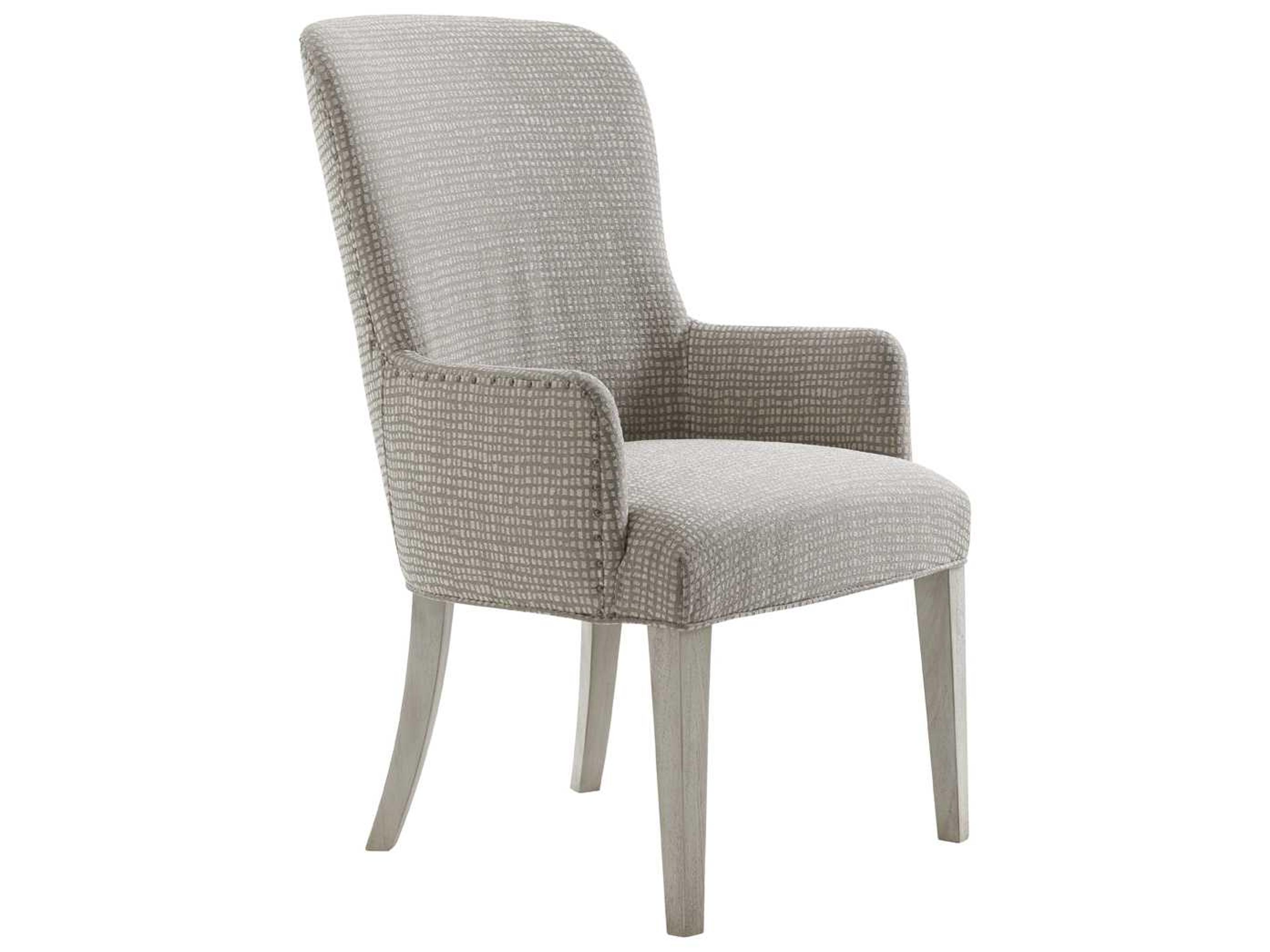 Oyster Bay Solid Wood Gray Upholstered Arm Dining Chair