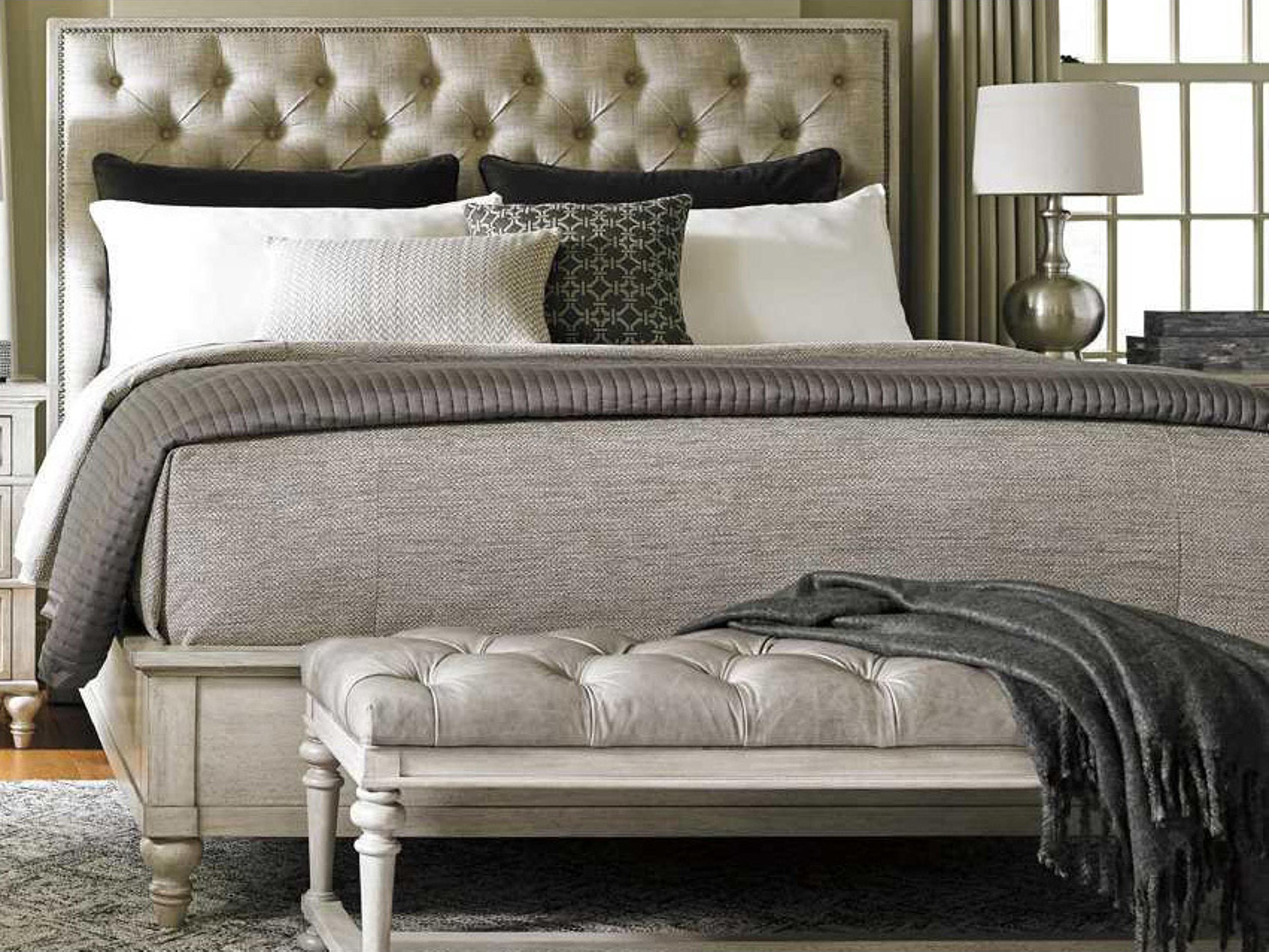 Lexington Oyster Bay Beige Solid Wood Upholstered King Panel Bed