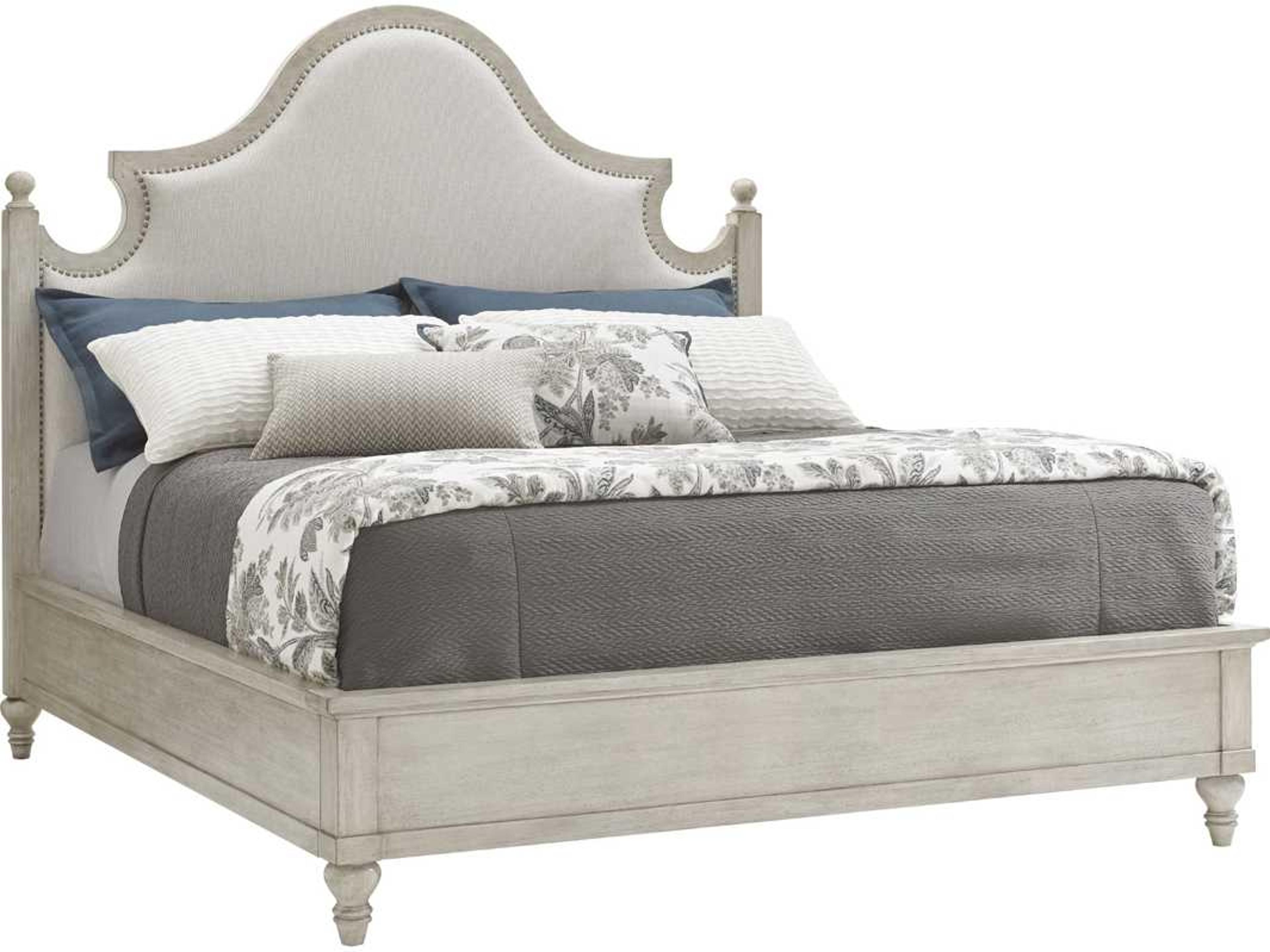 Oyster Bay Beige Solid Wood Upholstered Queen Panel Bed