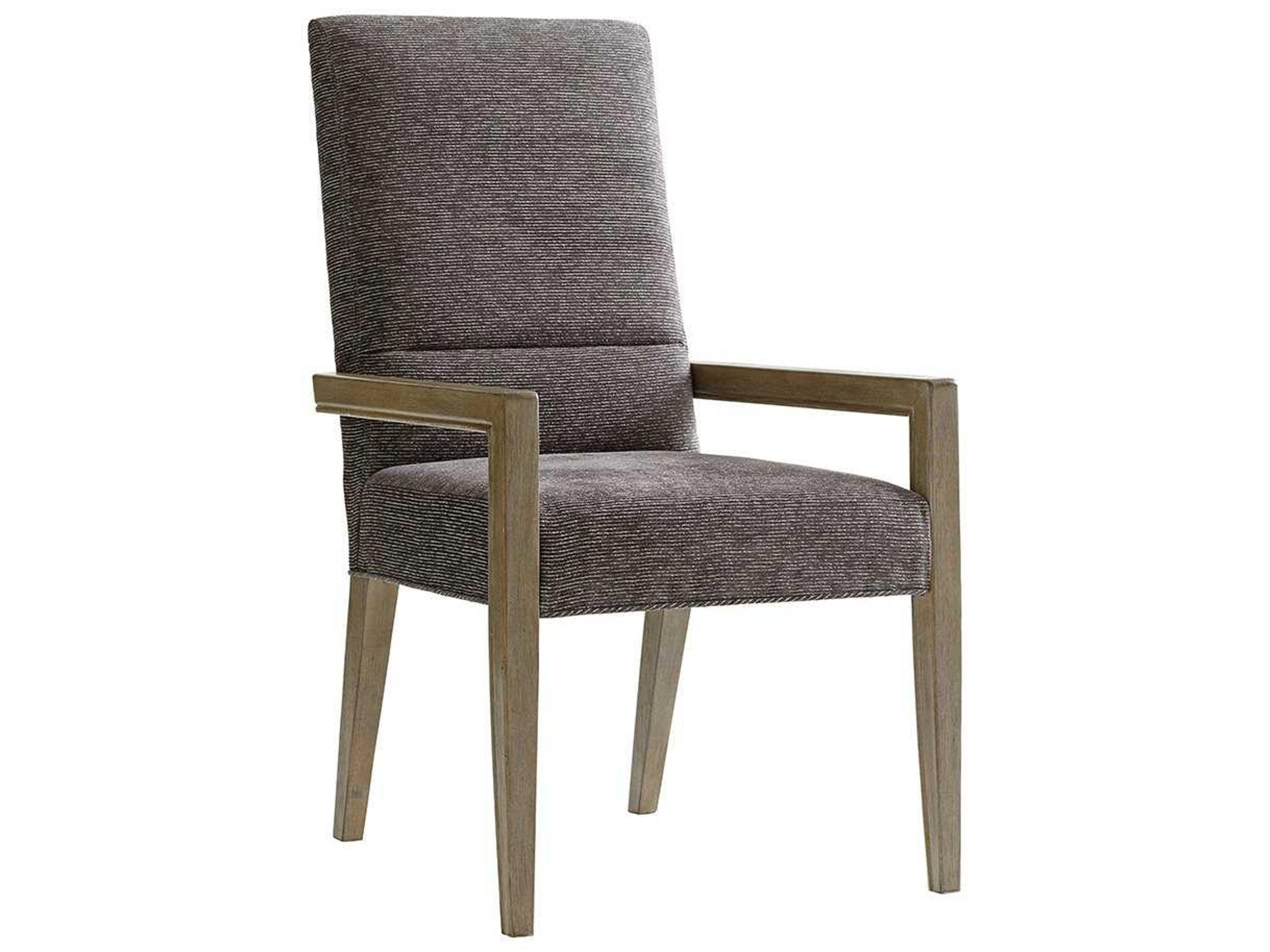 Shadow Play Solid Wood Gray Upholstered Arm Dining Chair