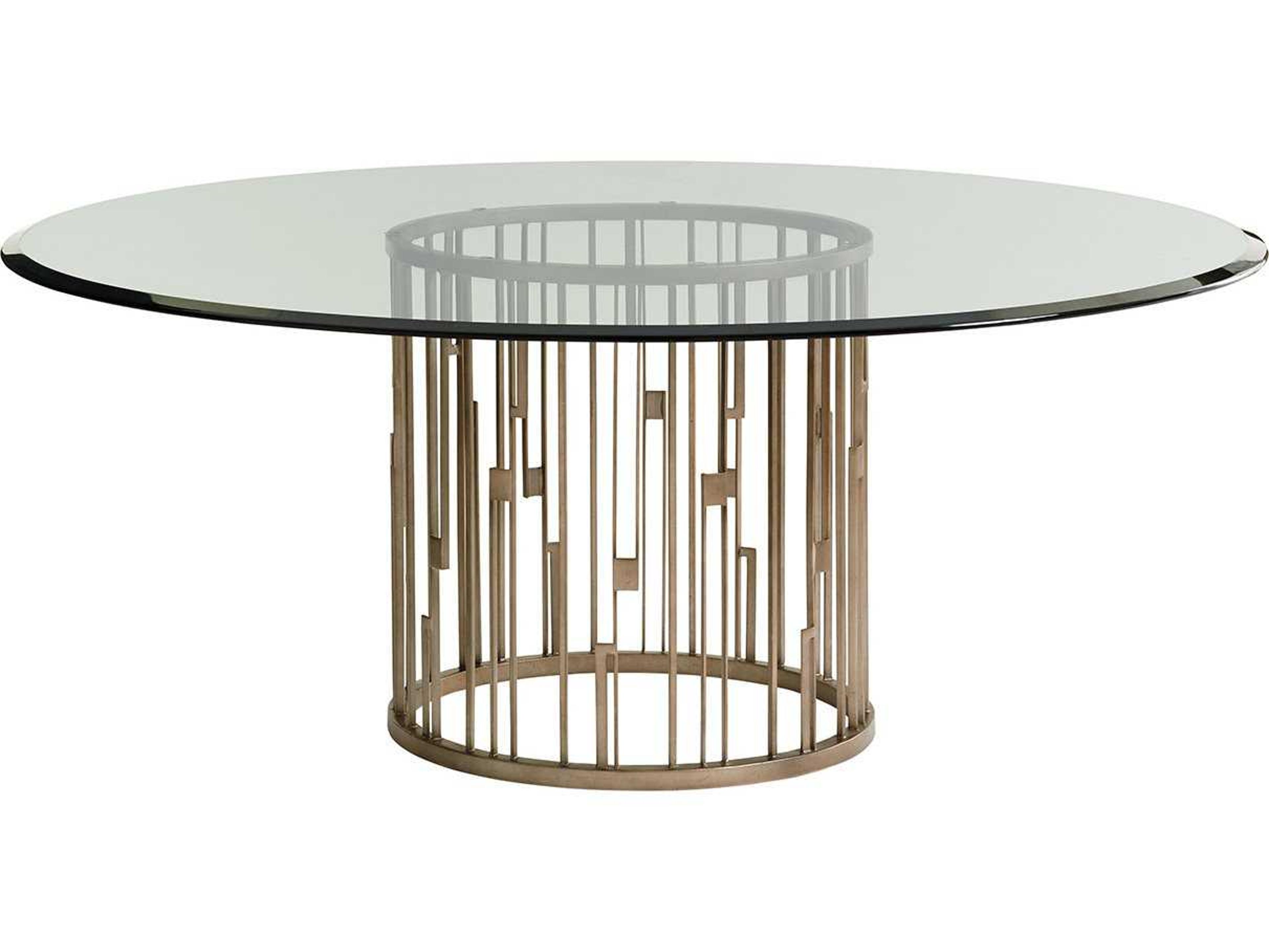 Shadow Play Round Glass Burnished Silver Leaf Dining Table
