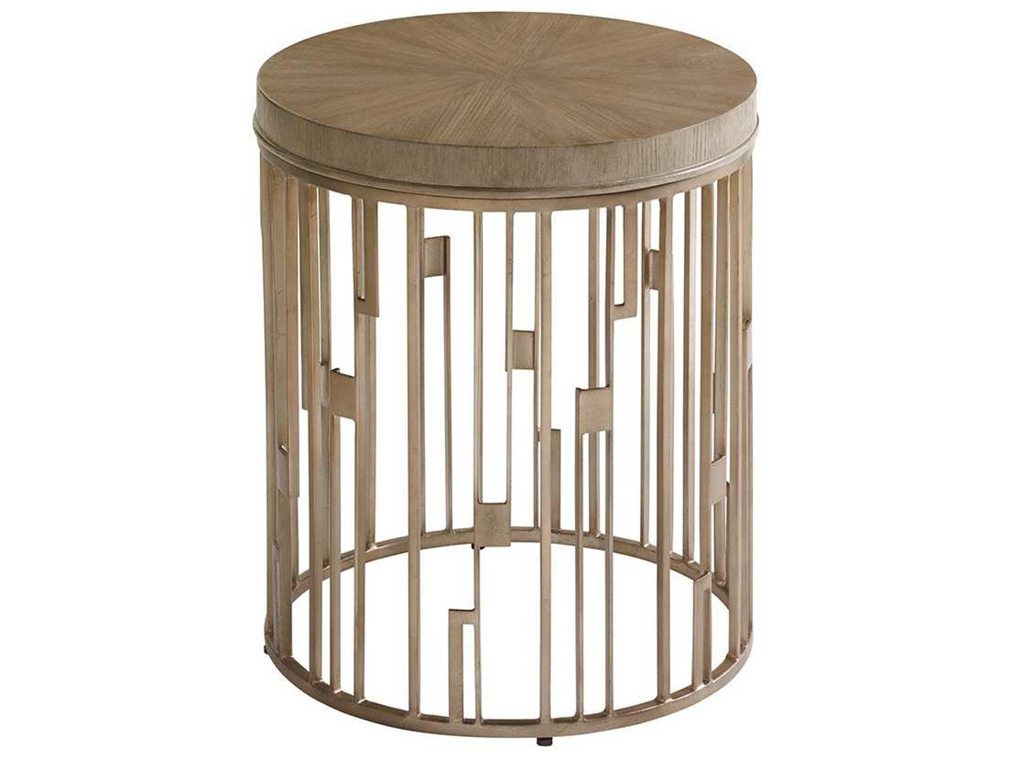 Shadow Play Round Wood Burnished Silver Leaf End Table