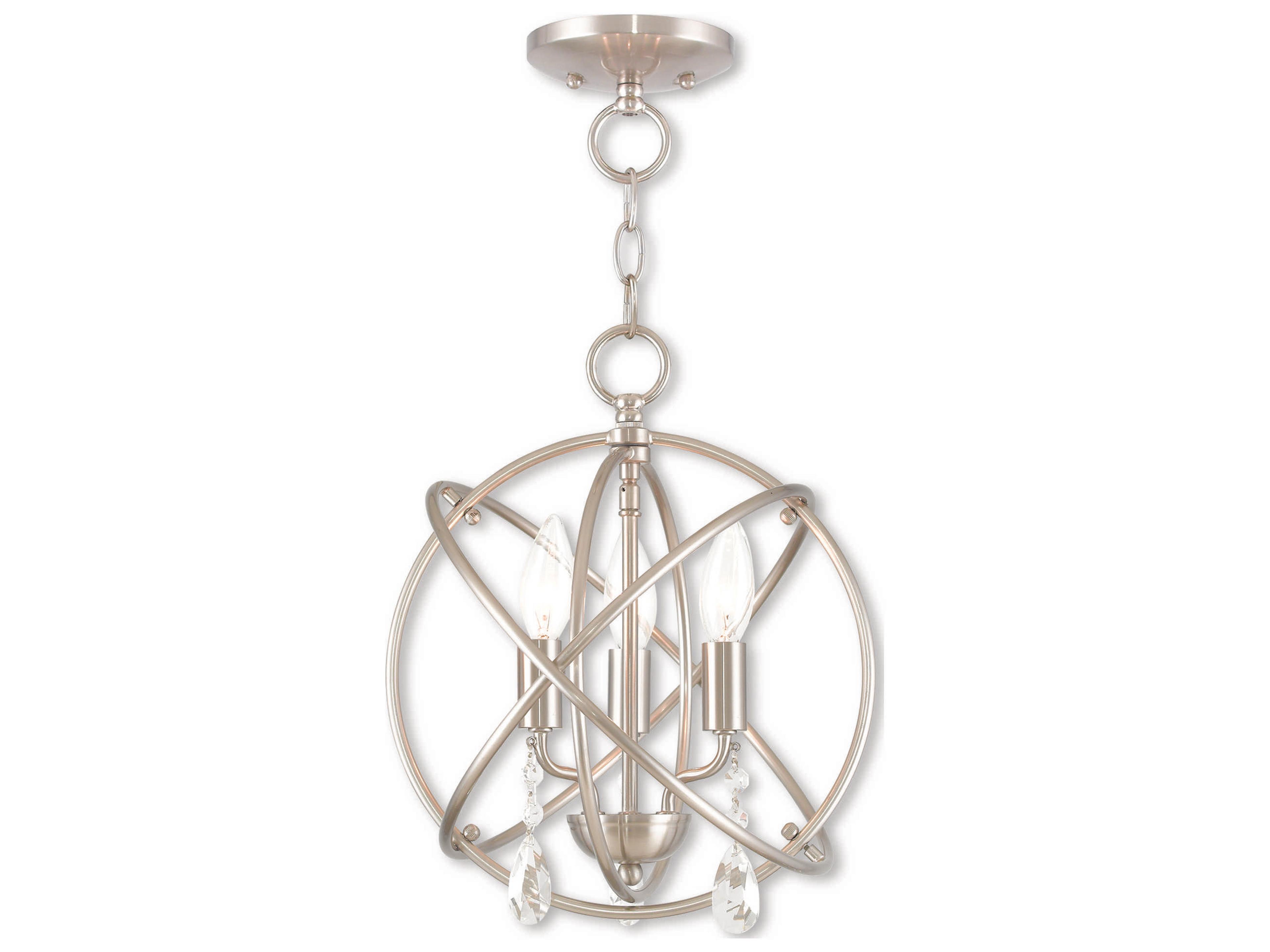 Aria 3-Light Brushed Nickel Crystal Candelabra Globe Chandelier