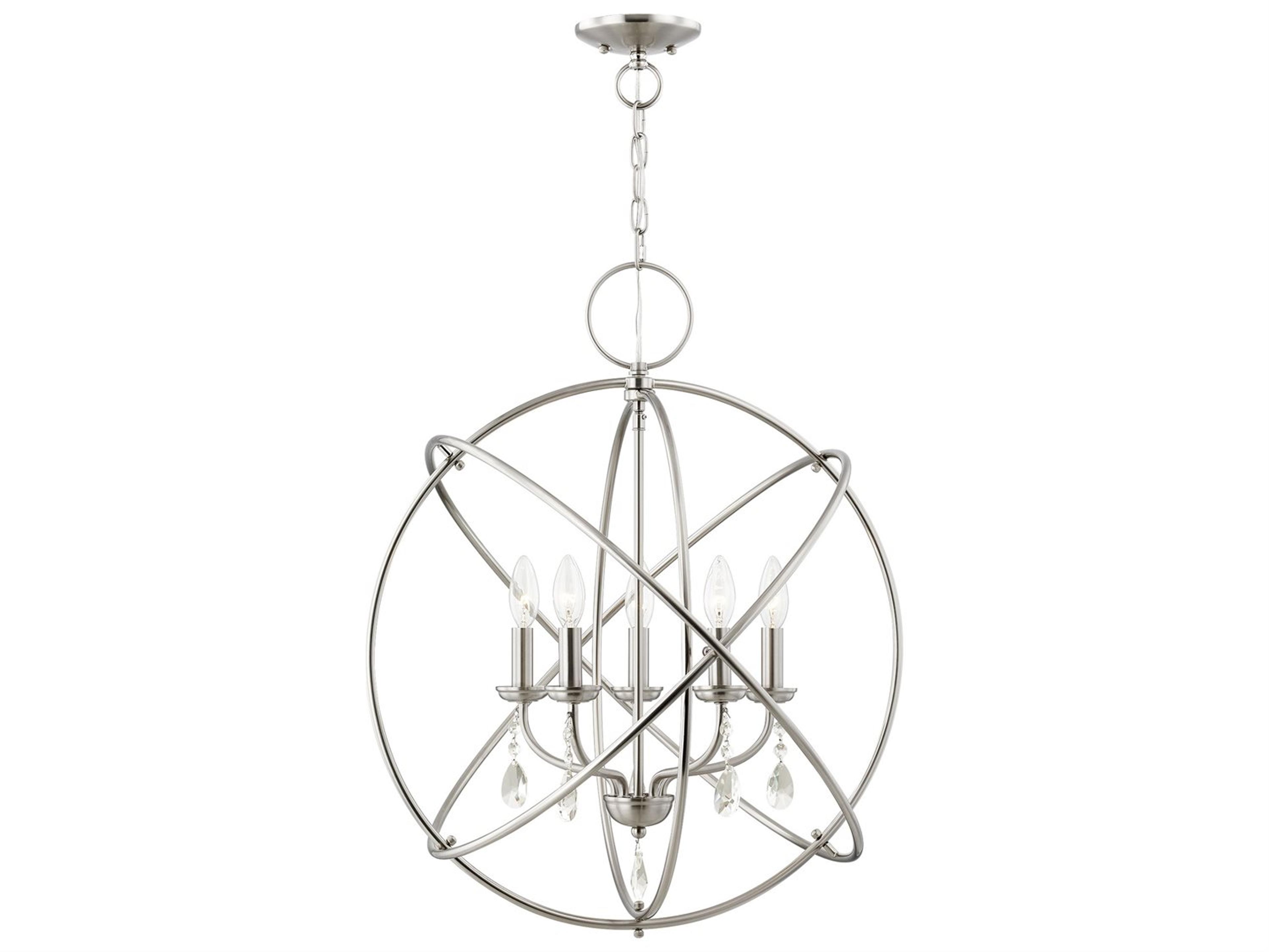 Aria 5-Light Brushed Nickel Crystal Candelabra Globe Round Chandelier