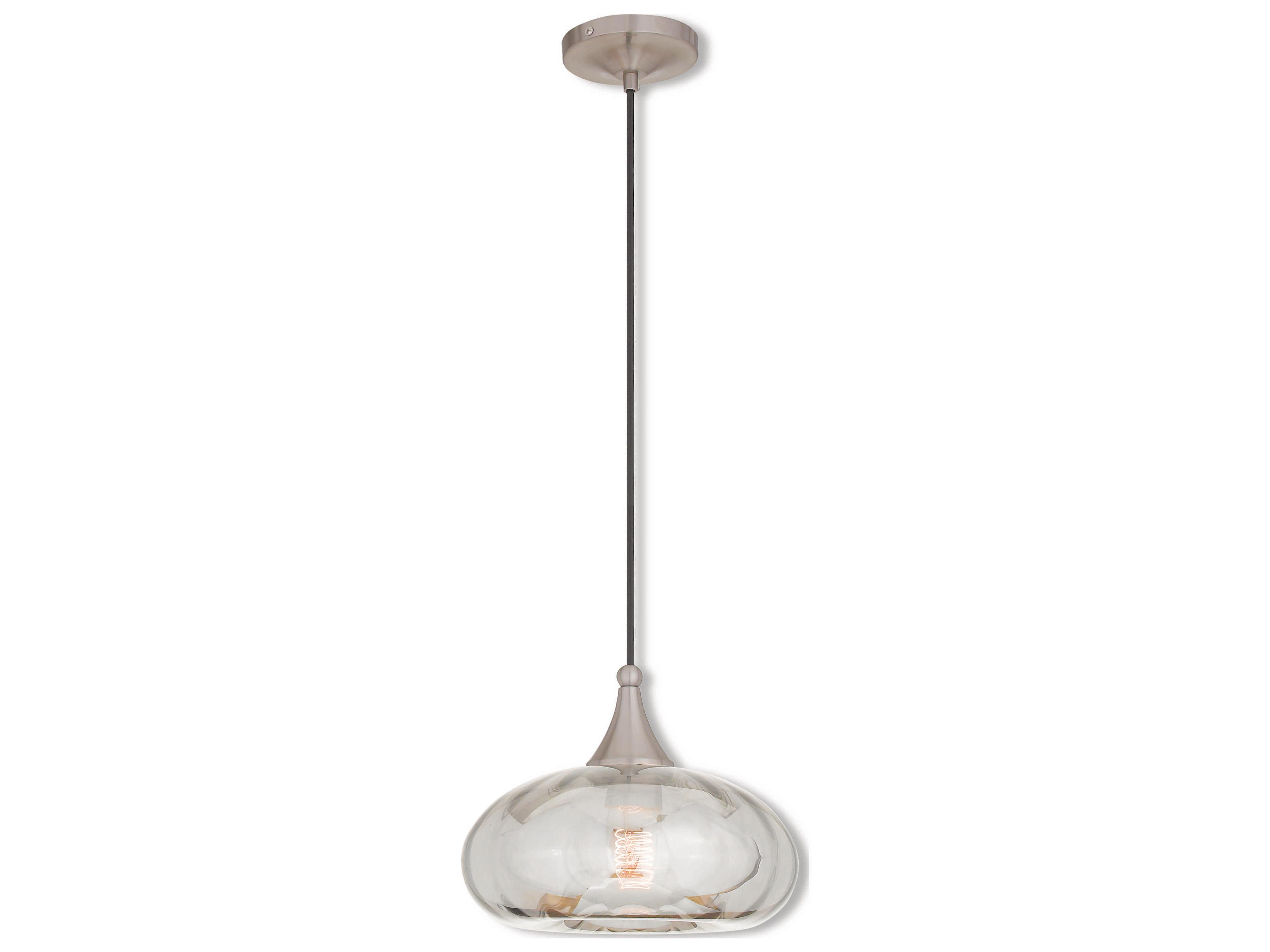 Art Glass 1-Light Mini Pendant in Brushed Nickel with Smoke Glass