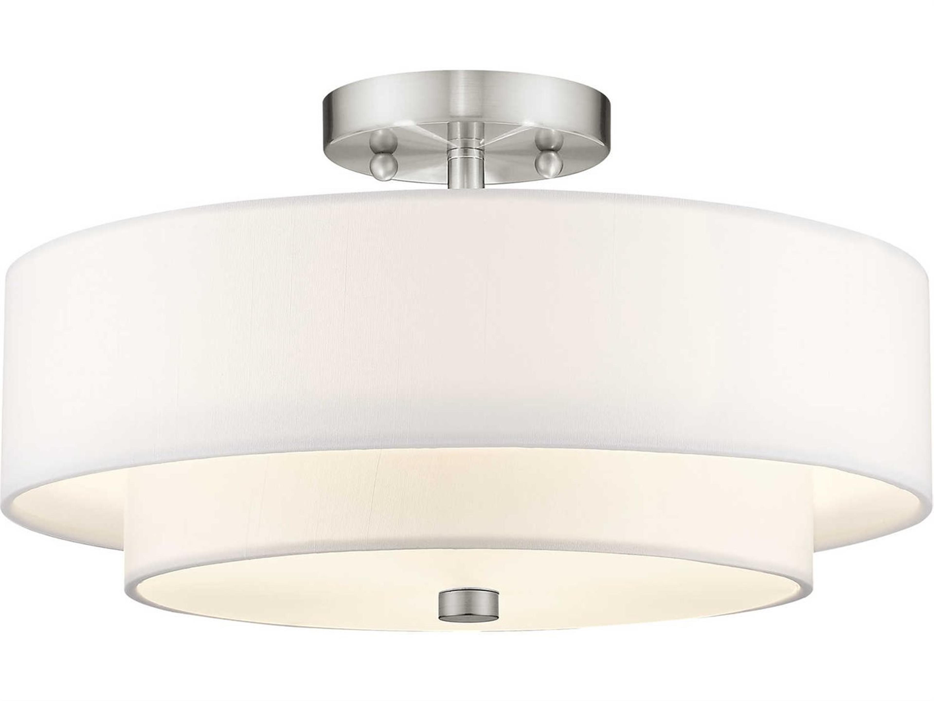 Claremont 3-Light Brushed Nickel Cylinder Round Semi Flush Mount
