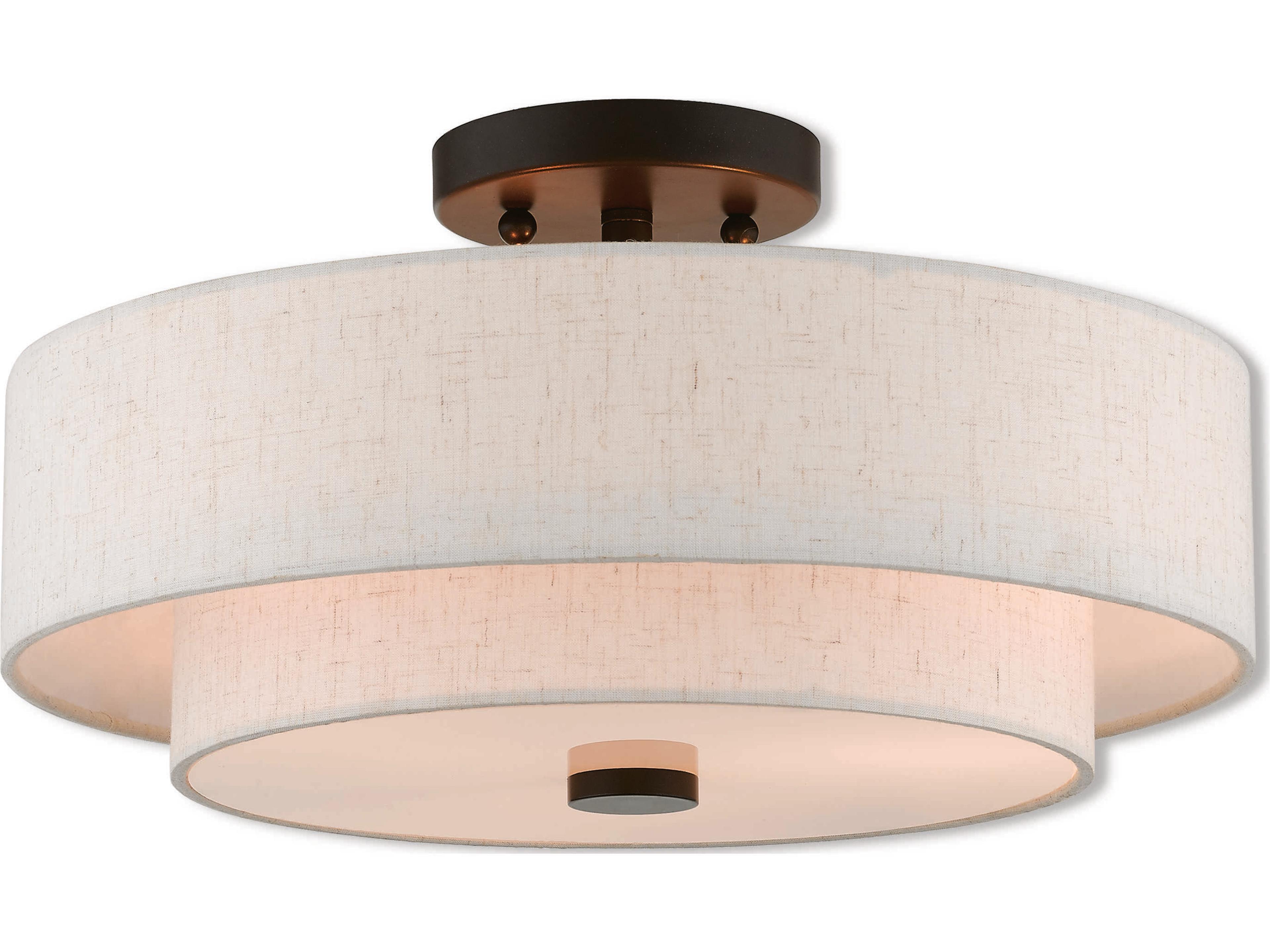 Claremont 3-Light English Bronze Drum Round Semi Flush Mount
