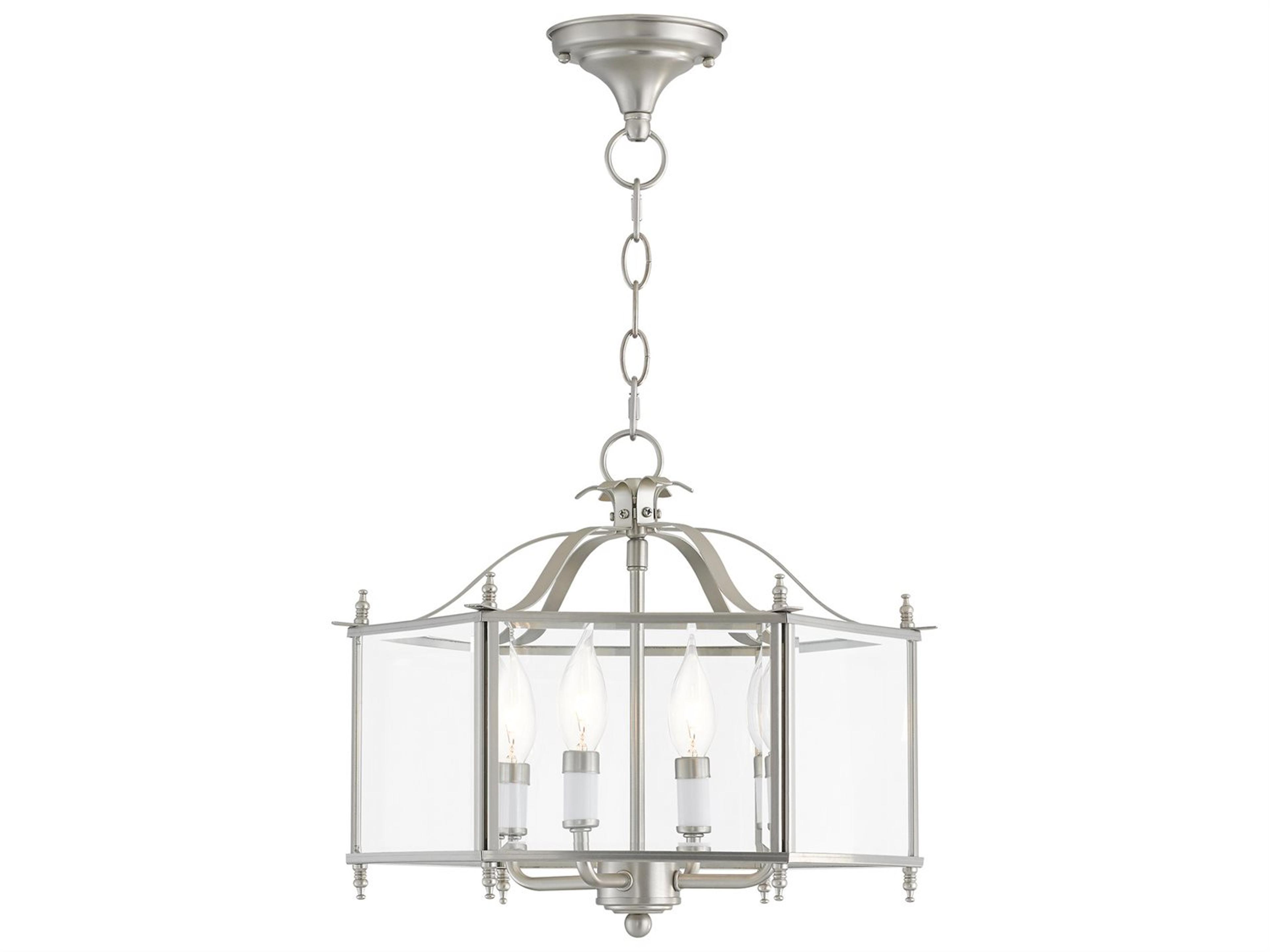 Livingston 4-Light Brushed Nickel Glass Candelabra Lantern Chandelier