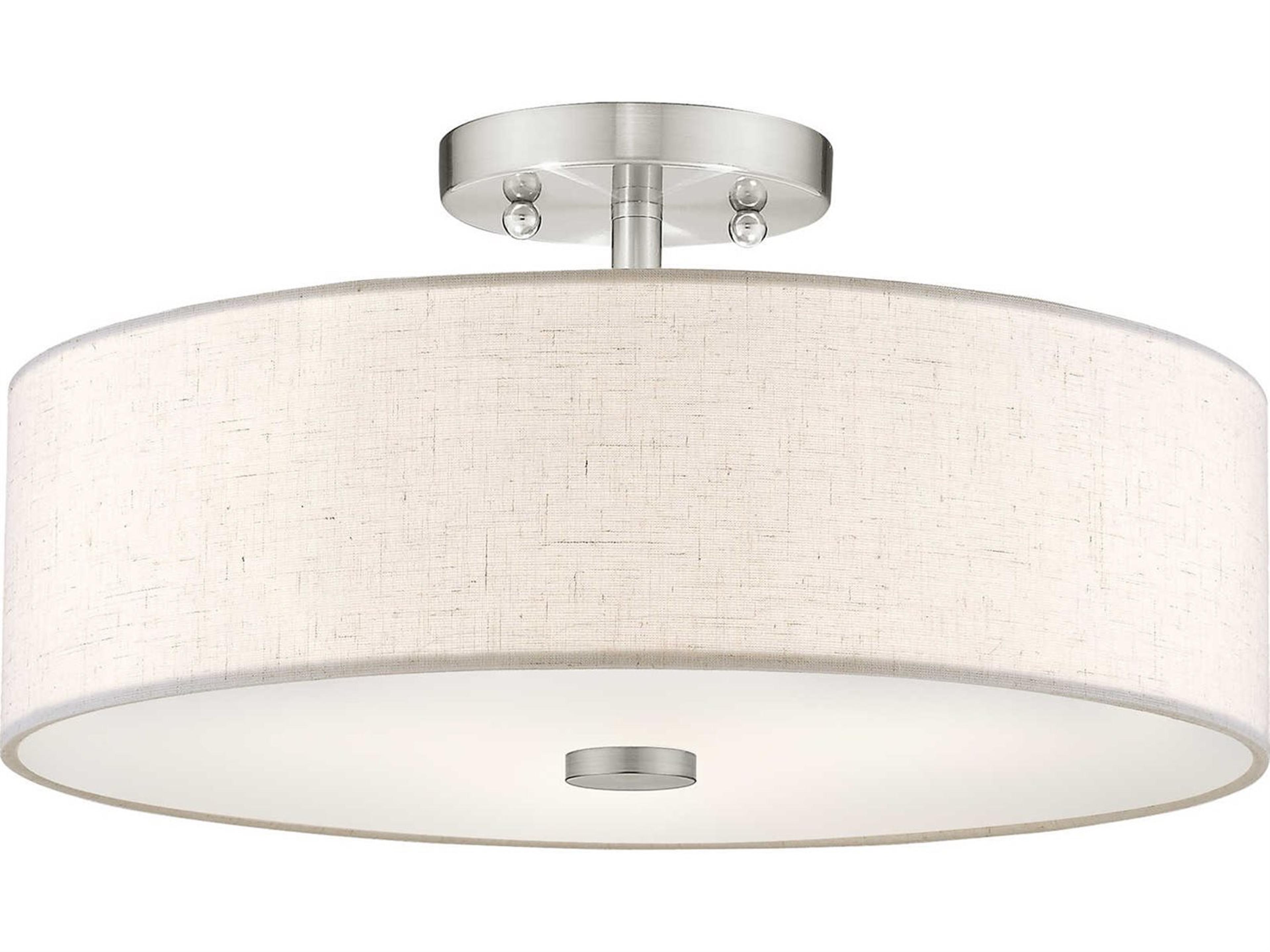 Meridian 3-Light Brushed Nickel Drum Round Semi Flush Mount