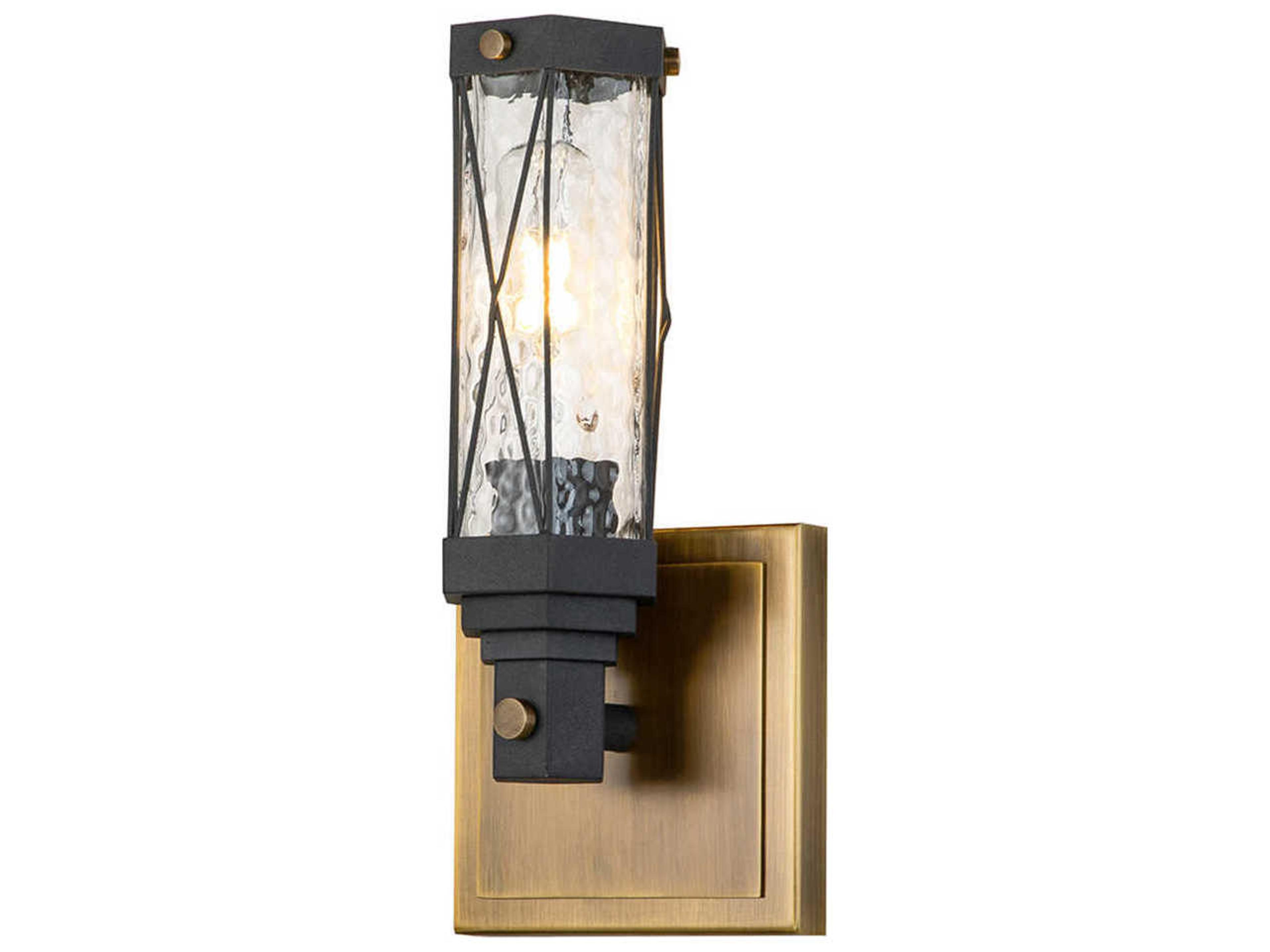 Abbey 1-Light Weathered Zinc Antique Brass Black Glass Wall Sconce