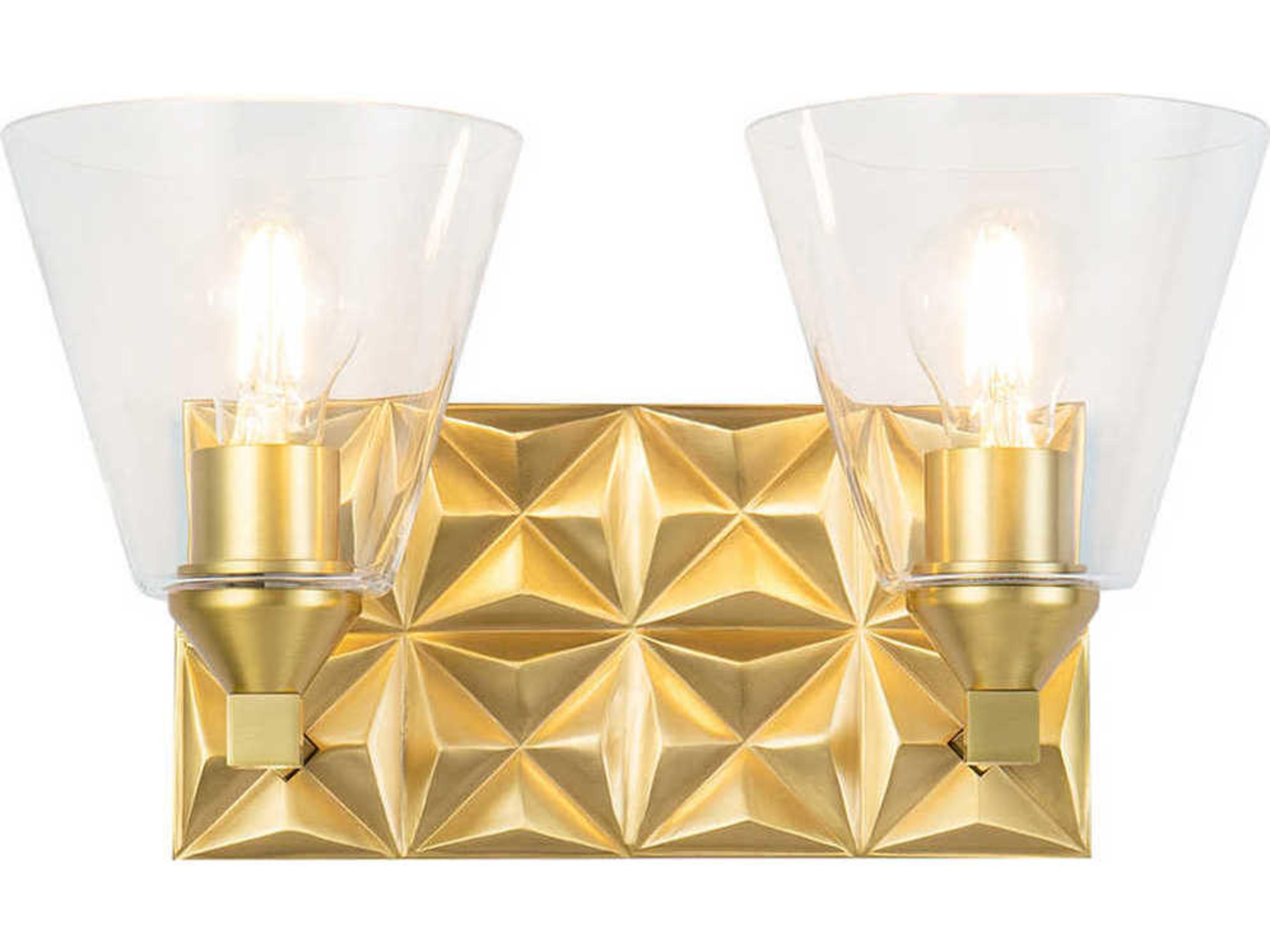 Alpha 2-Light Aged Brass Glass Vanity Light