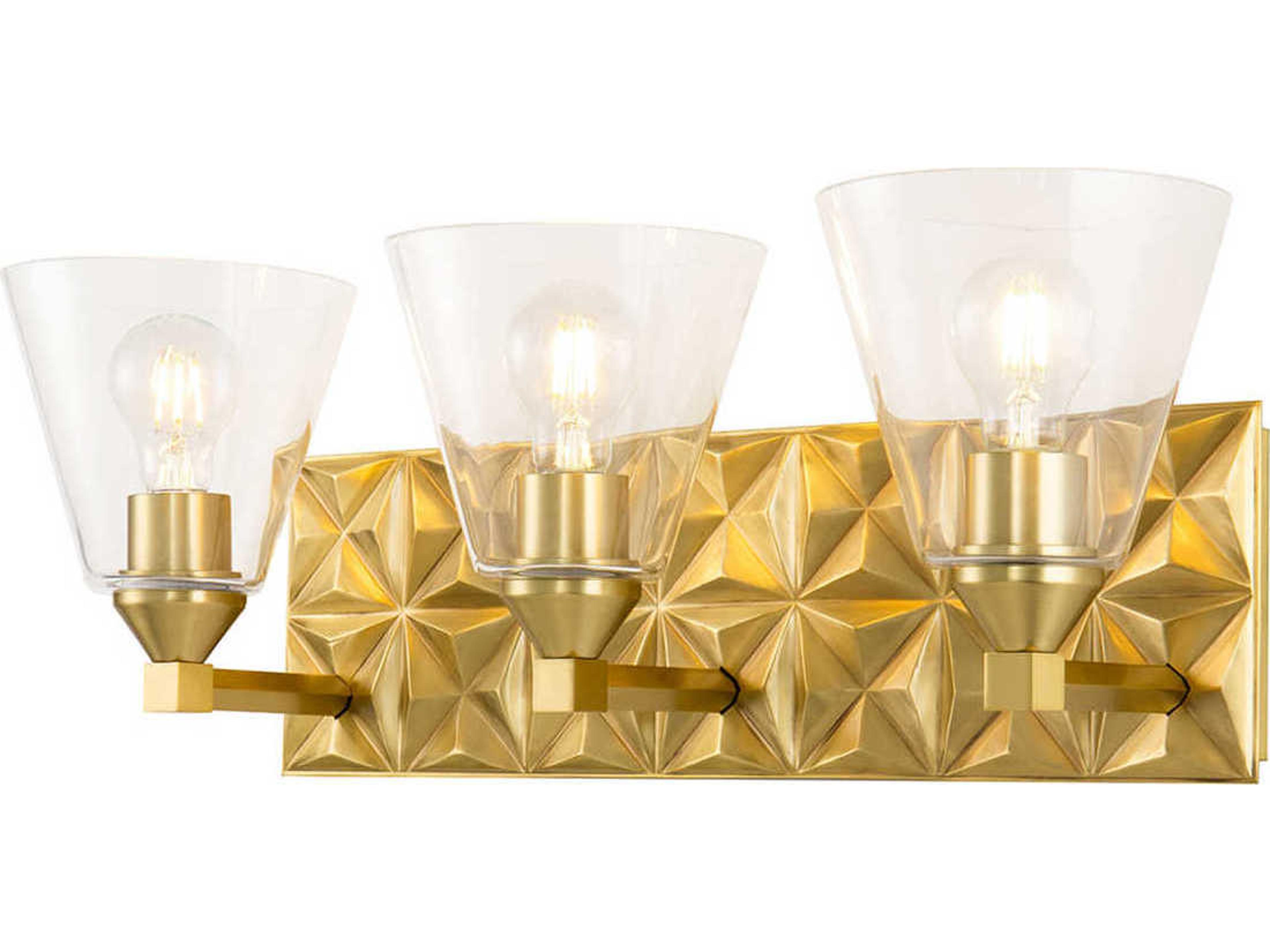 Alpha 3-Light Aged Brass Glass Vanity Light