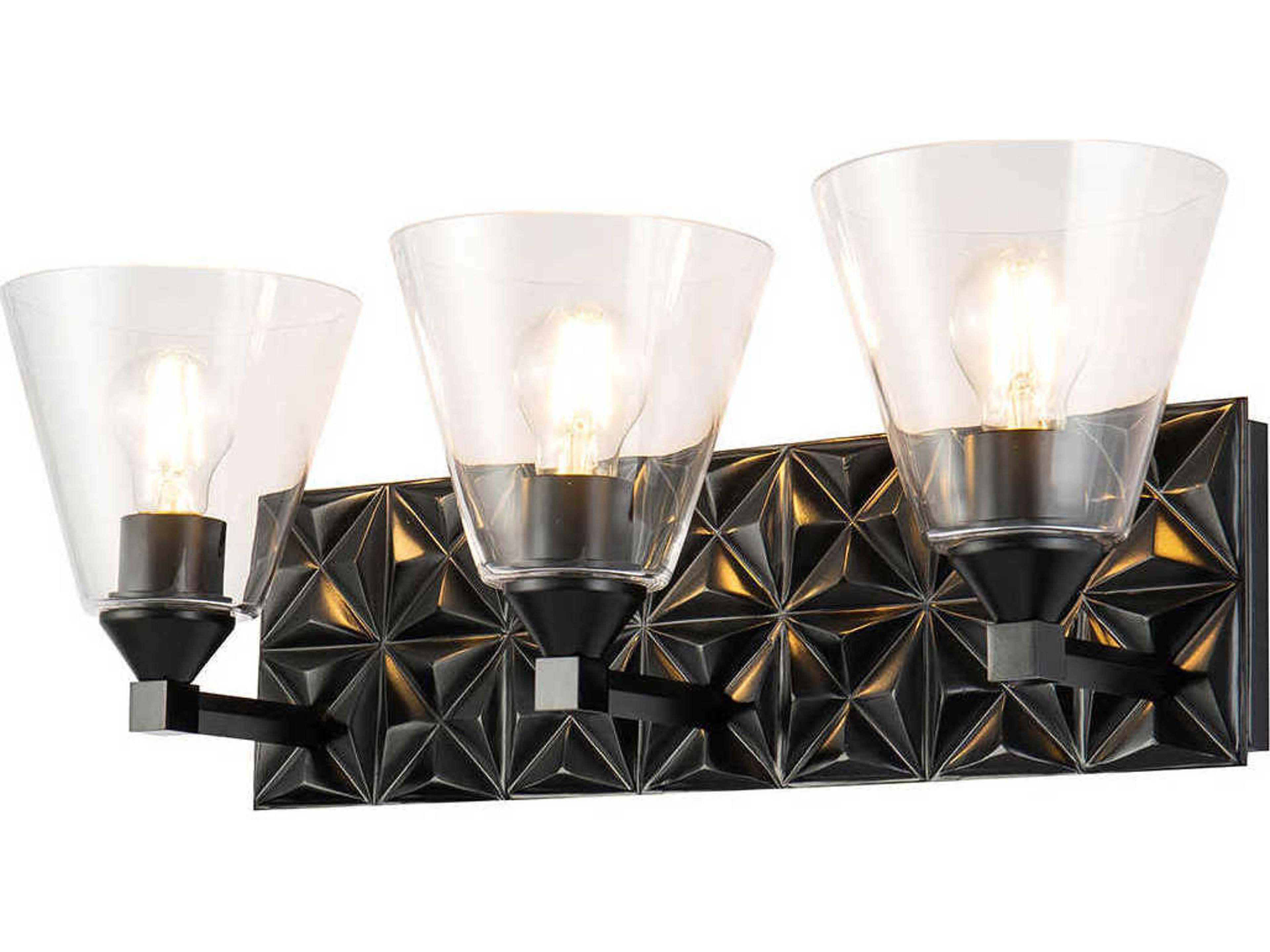 Alpha 3-Light Matte Black Glass Vanity Light