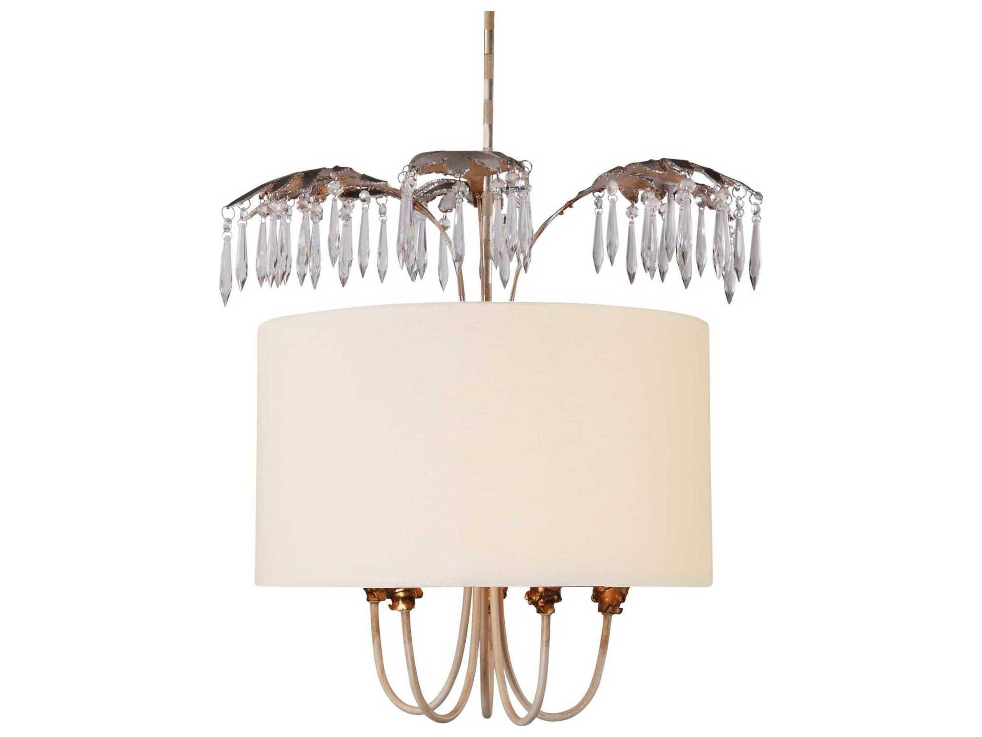 Antoinette 5-Light Gold and Silver Leaf Pendant Light with Cream Linen Shade
