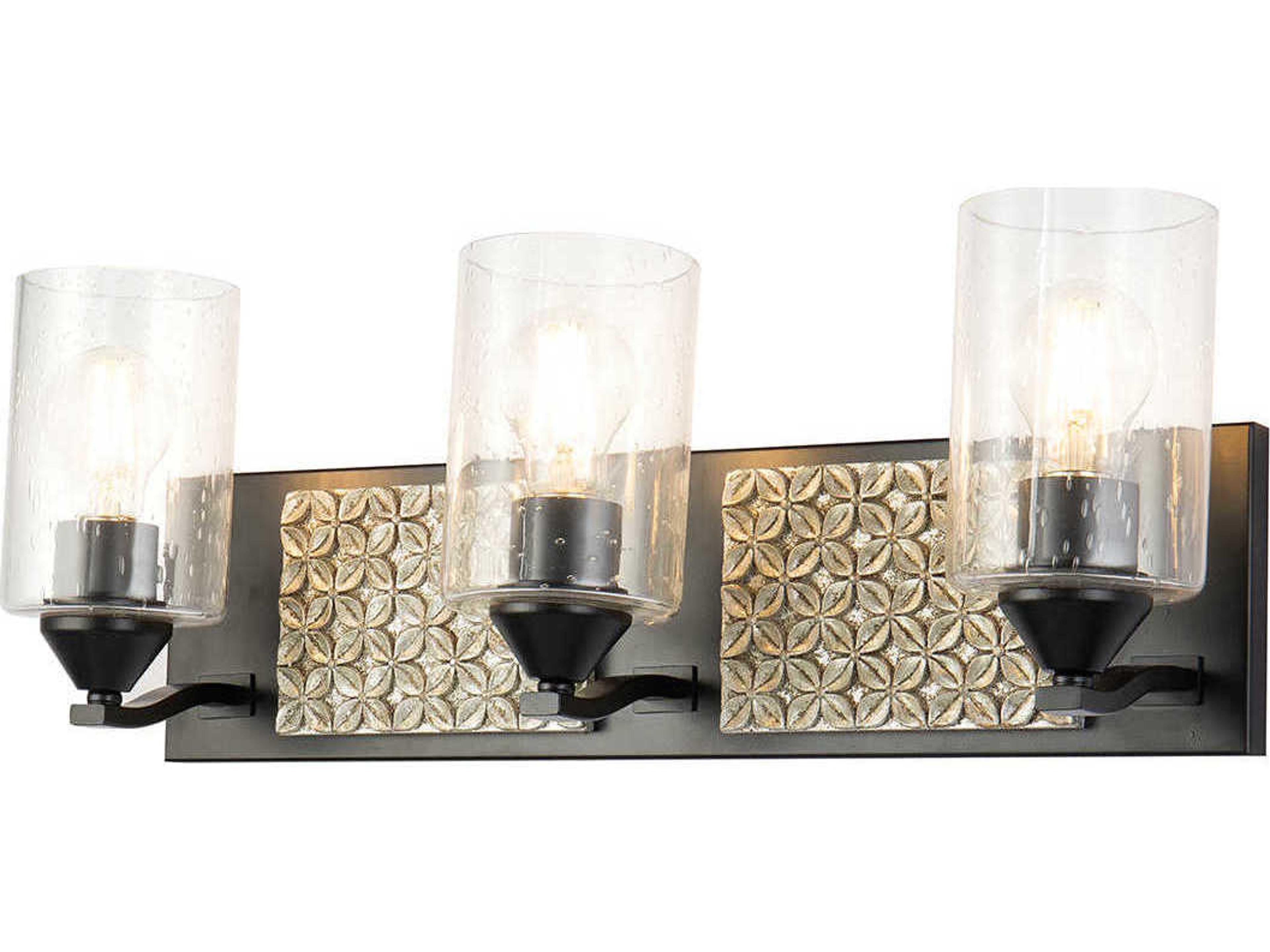 Arcadia 3-Light Matte Black Antiqued Silver Leaf Glass Vanity Light