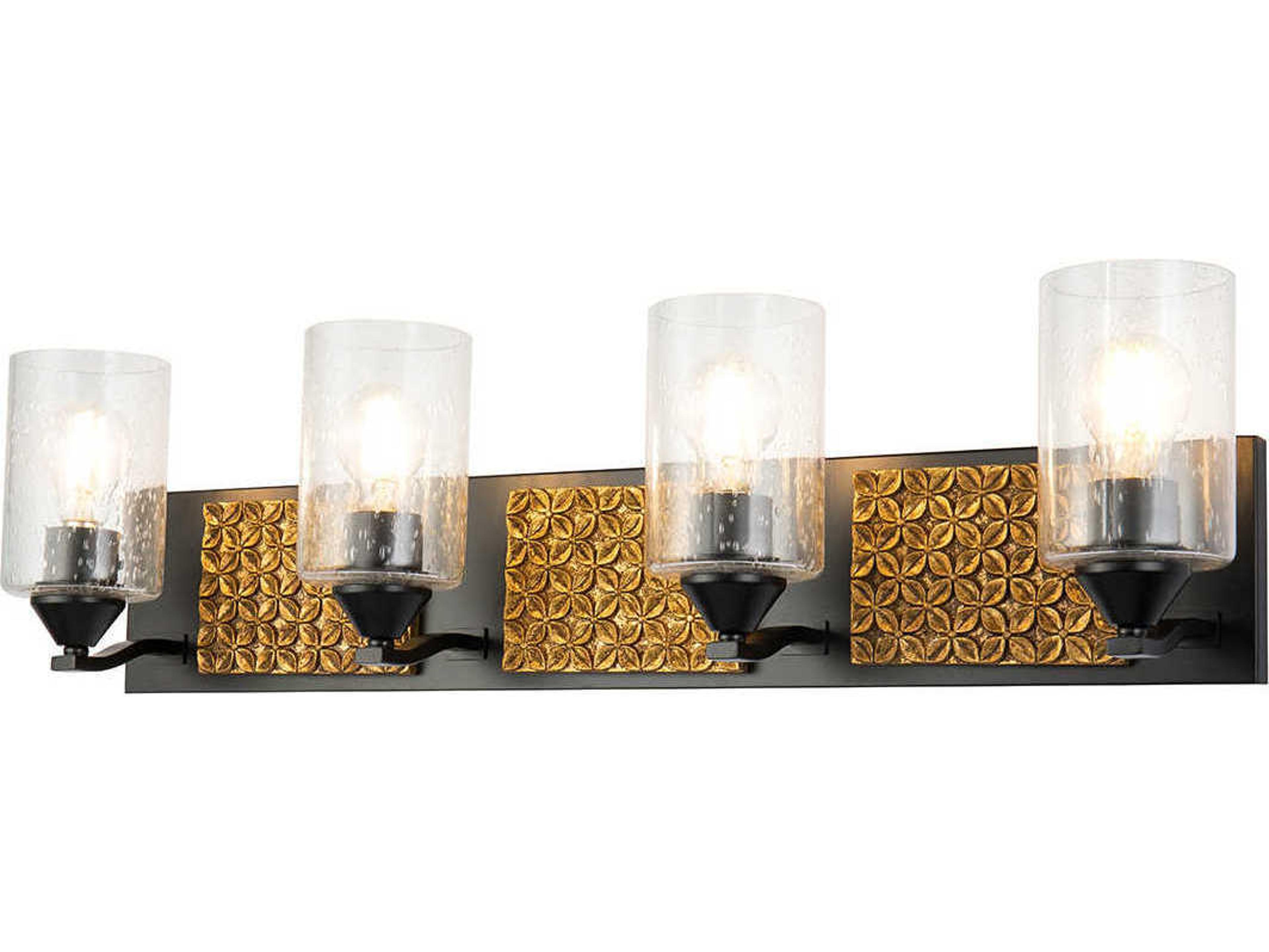 Arcadia 4-Light Matte Black Antiqued Gold Leaf Glass Vanity Light
