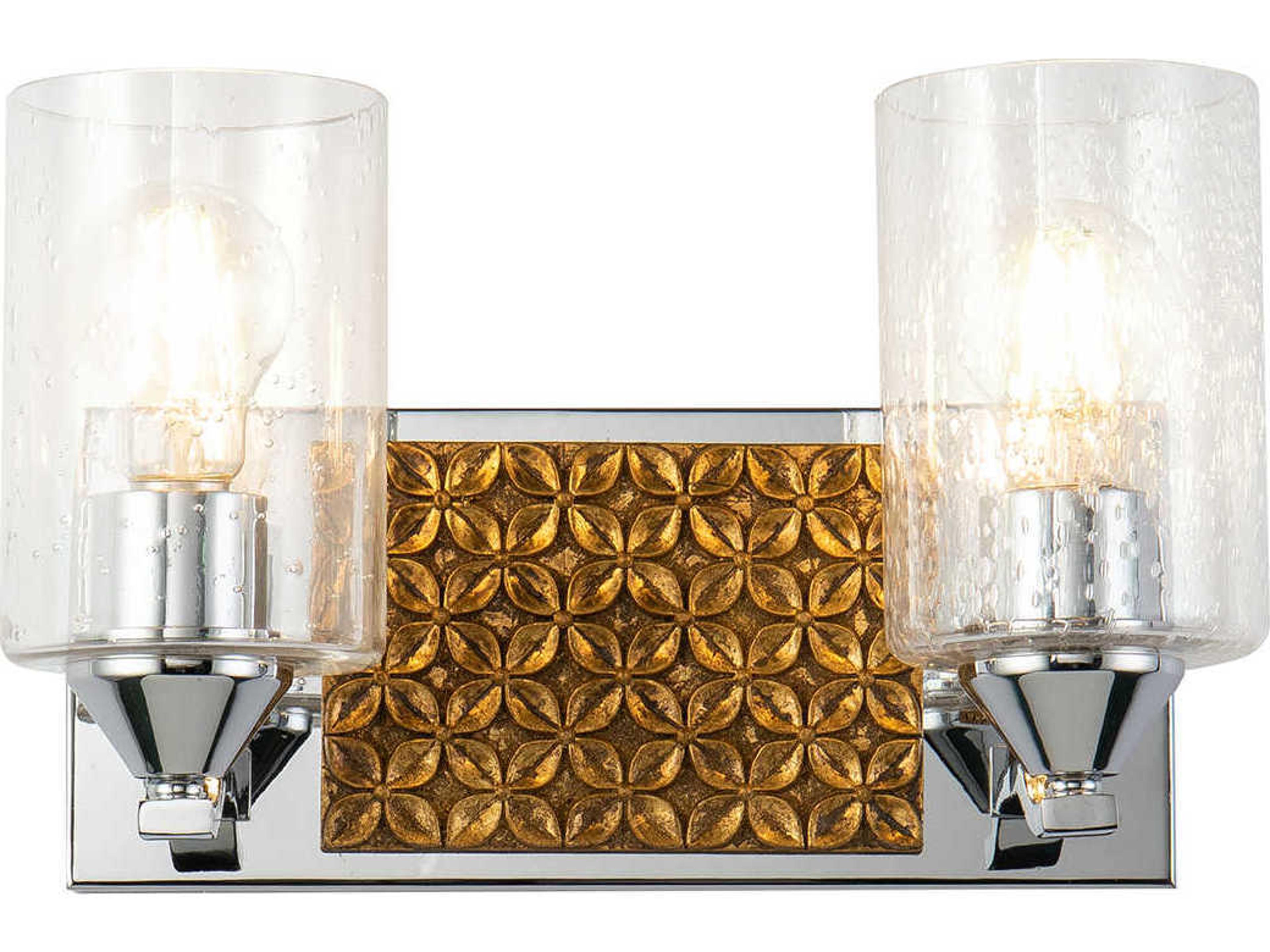 Arcadia 2-Light Polished Chrome Antiqued Gold Leaf Glass Vanity Light