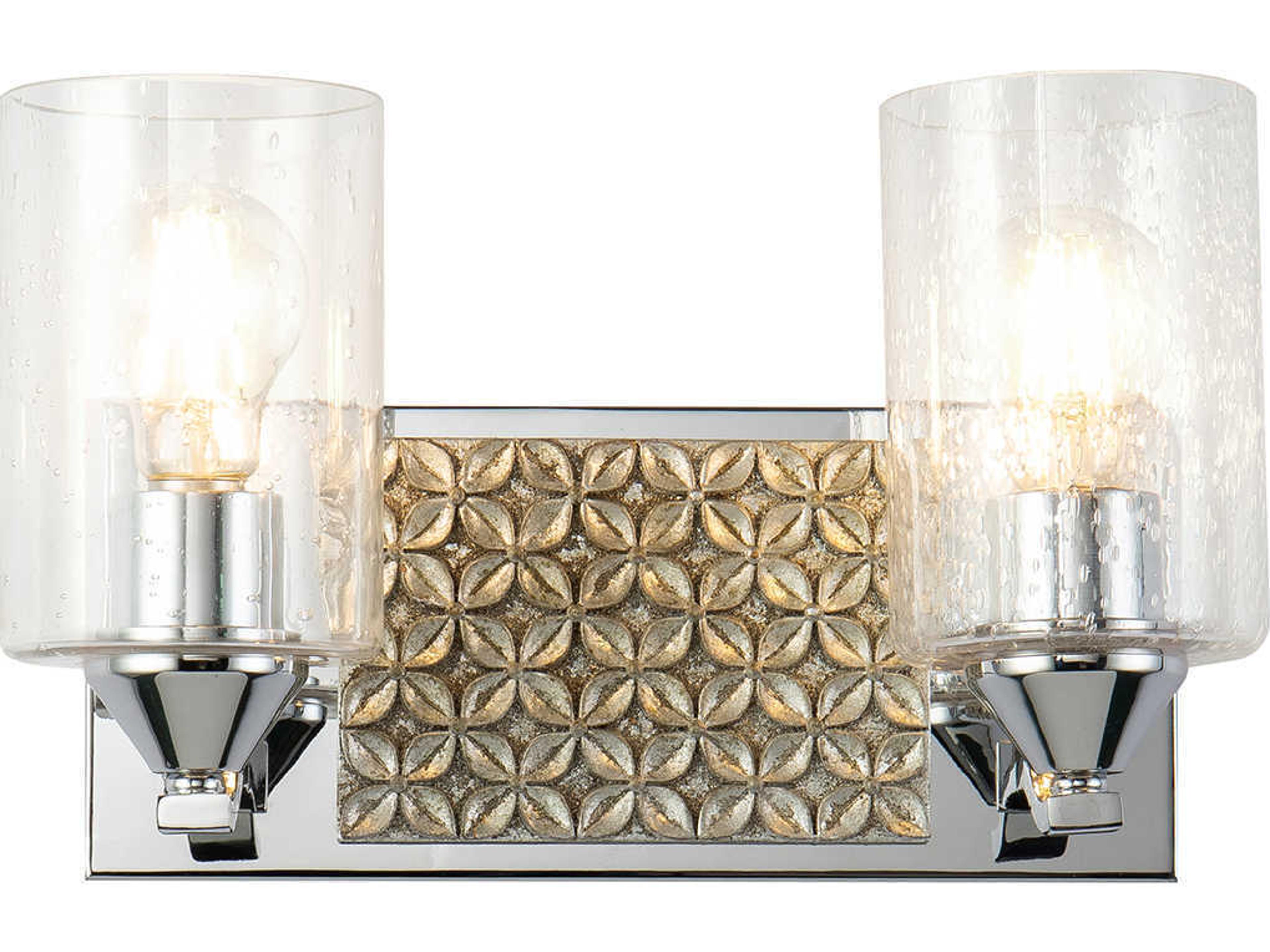 Arcadia 2-Light Polished Chrome Antiqued Silver Leaf Glass Vanity Light