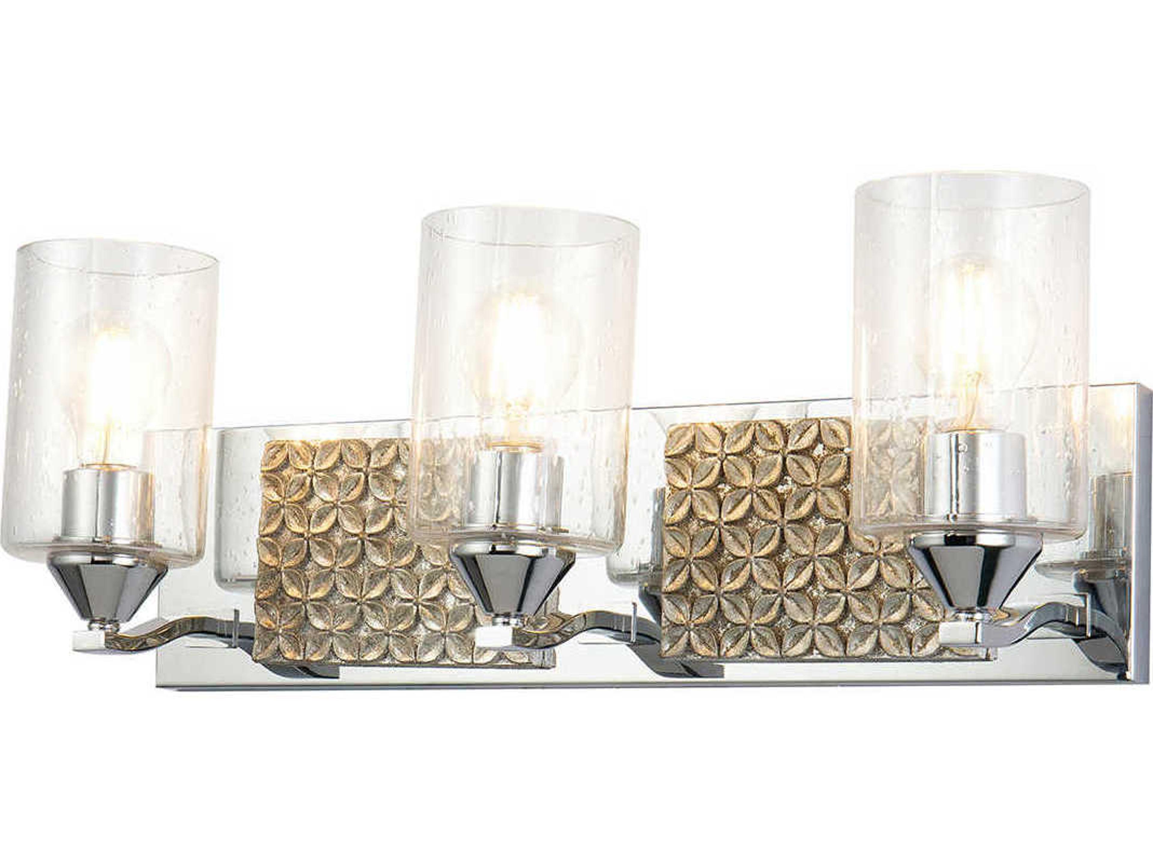 Arcadia 3-Light Polished Chrome Antiqued Silver Leaf Glass Vanity Light