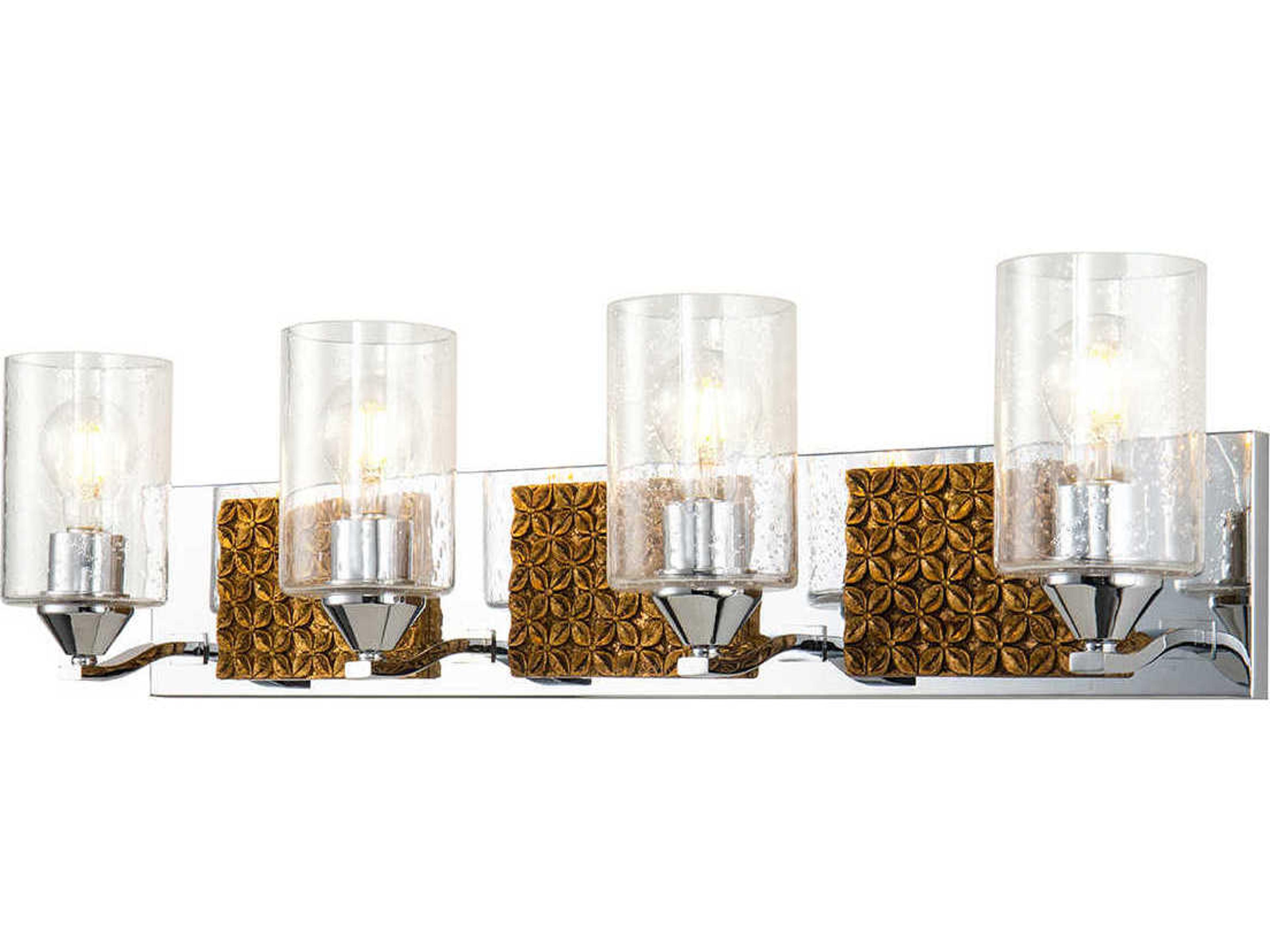 Arcadia 4-Light Polished Chrome Antiqued Gold Leaf Glass Vanity Light
