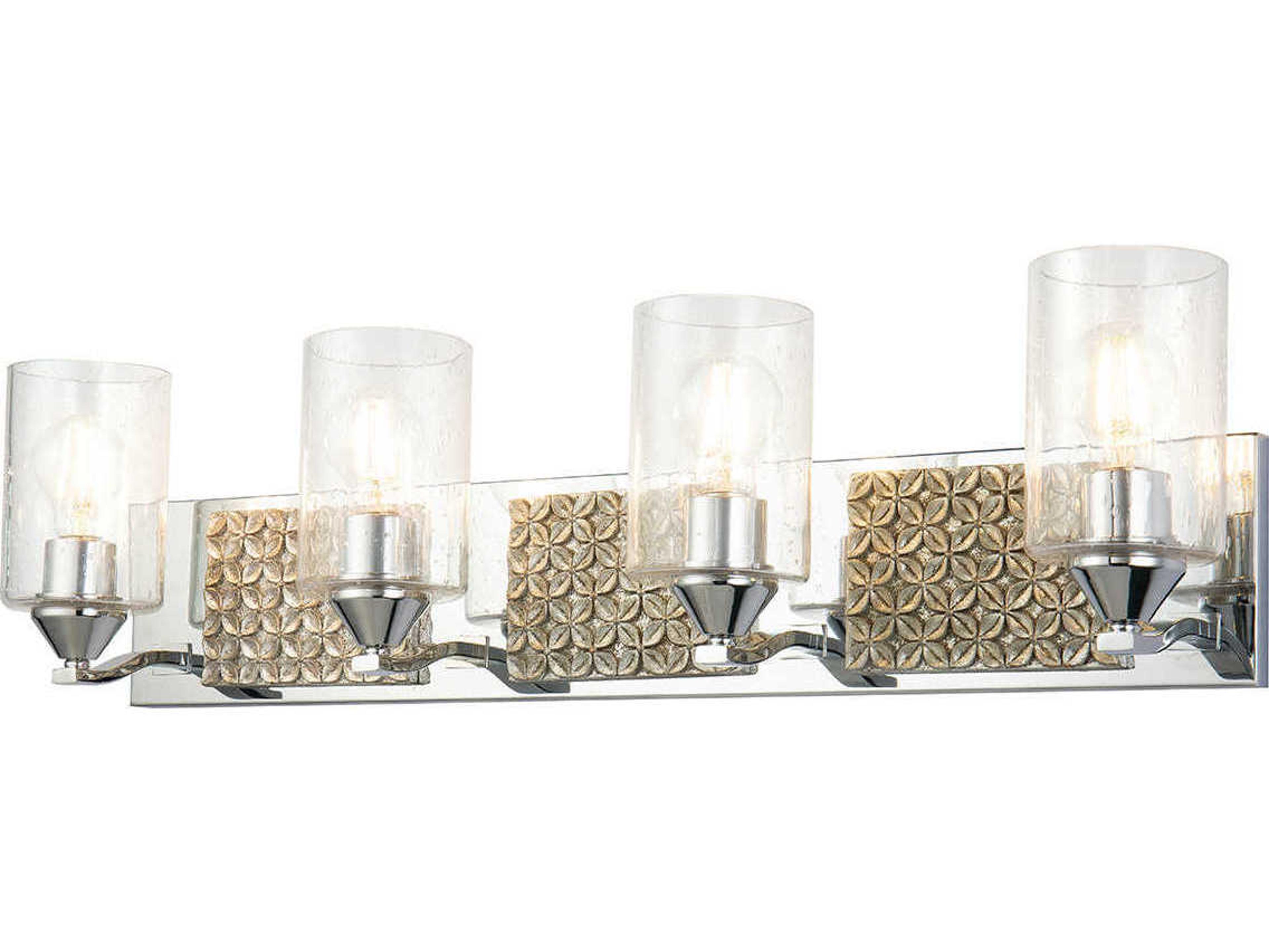 Arcadia 4-Light Polished Chrome Antiqued Silver Leaf Glass Vanity Light