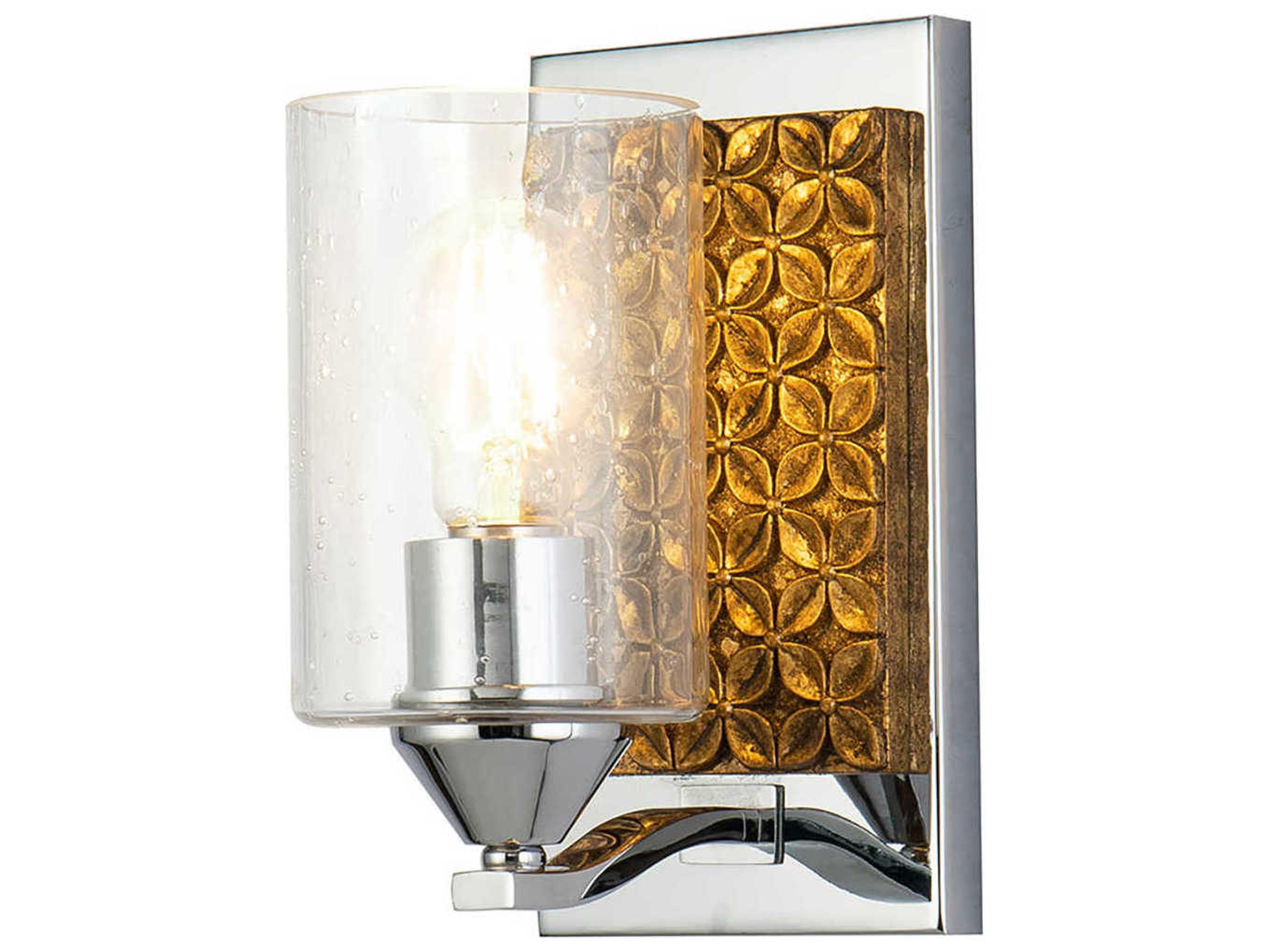 Arcadia 1-Light Polished Chrome Antiqued Gold Leaf Glass Wall Sconce