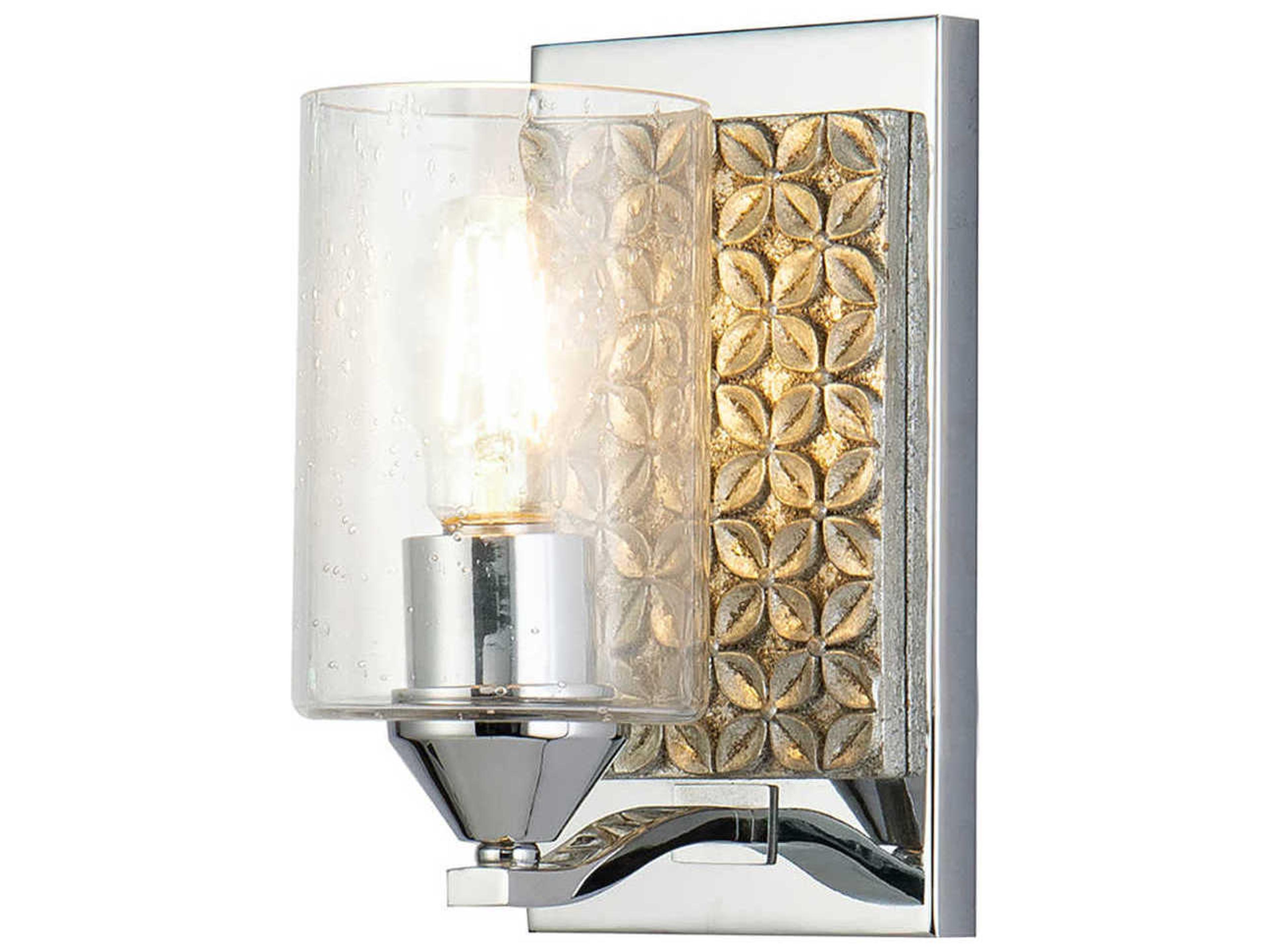 Arcadia 1-Light Polished Chrome Antiqued Silver Leaf Glass Wall Sconce