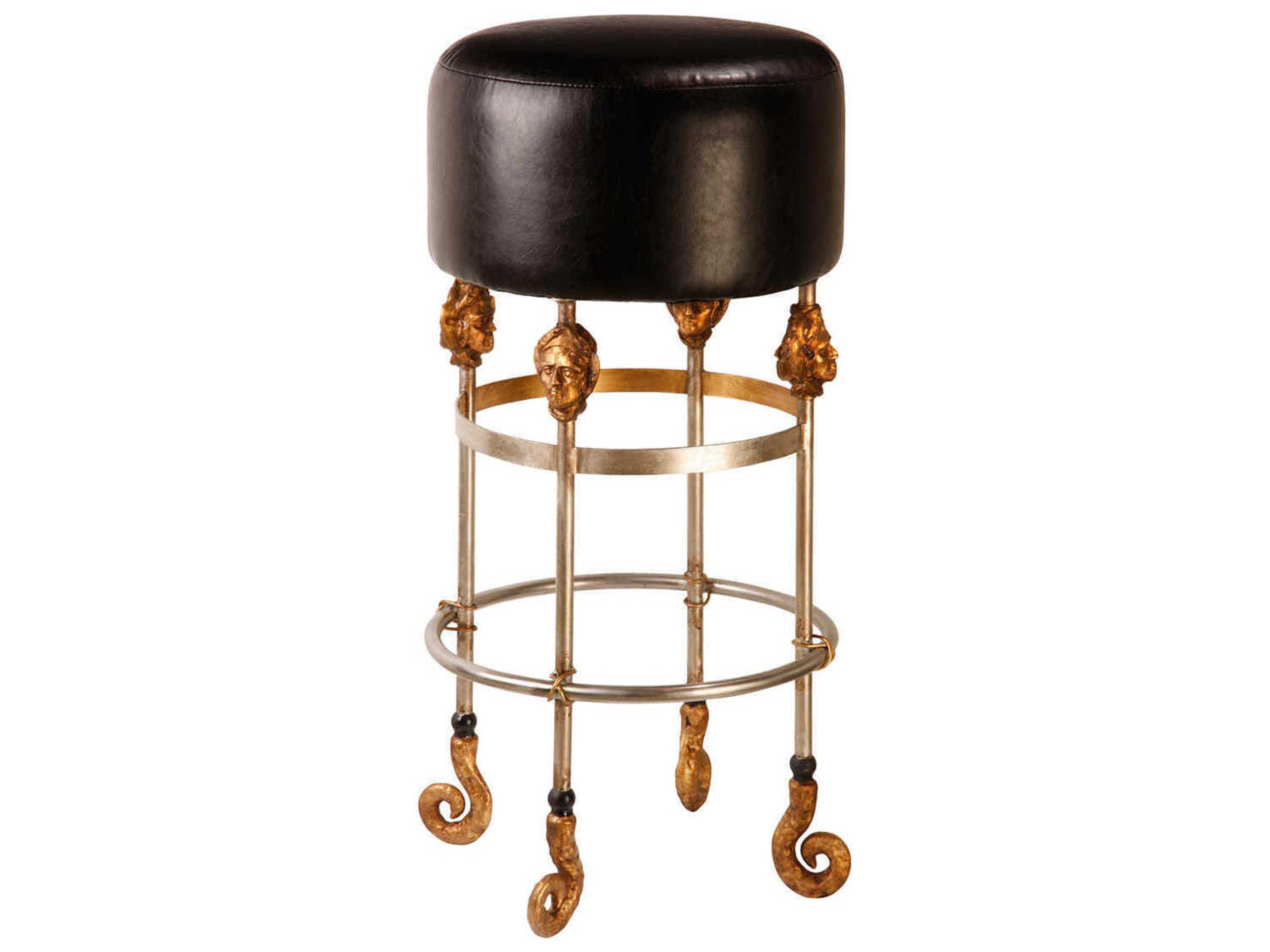 Armory Leather Black Chrome Gold Bar Stool