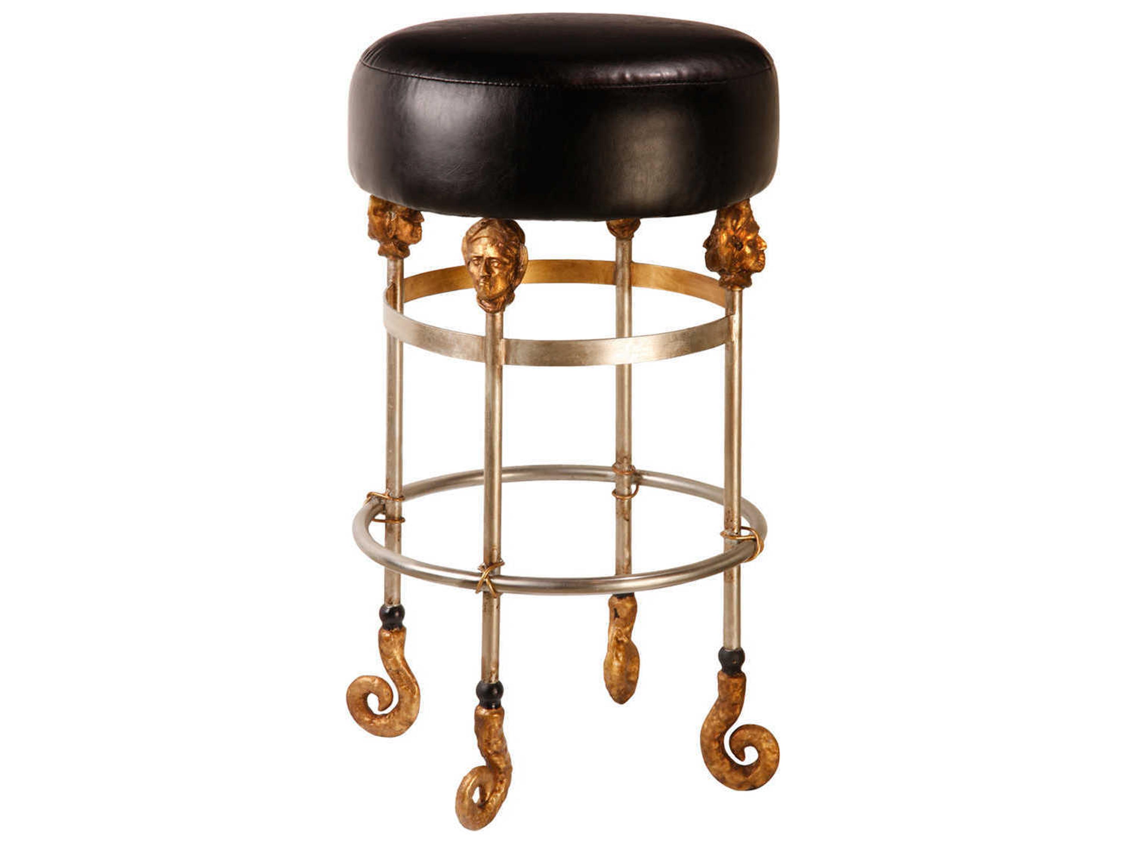 Armory Leather Black Chrome Gold Counter Stool