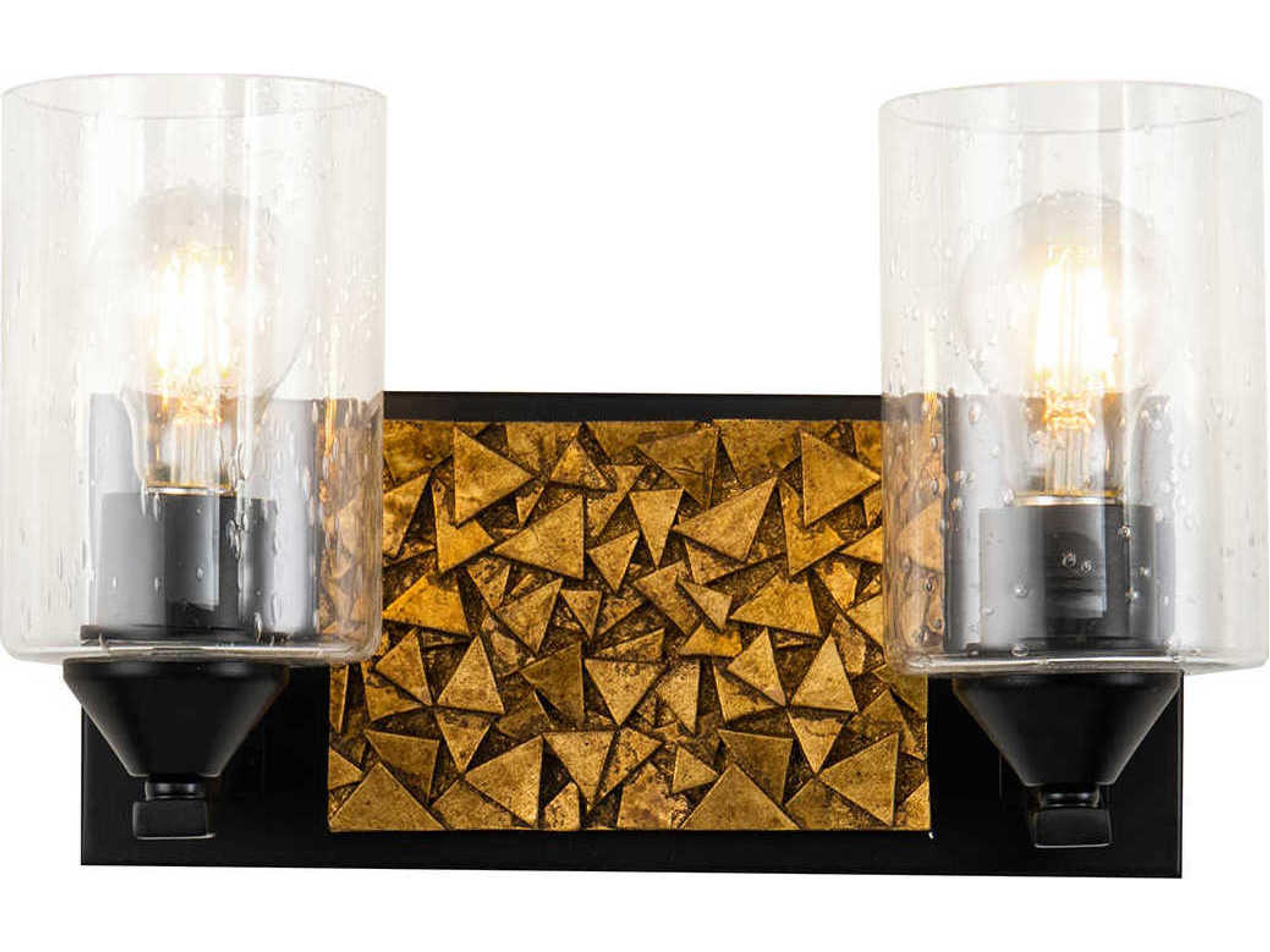 Bocage 2-Light Matte Black Antiqued Gold Leaf Glass Vanity Light