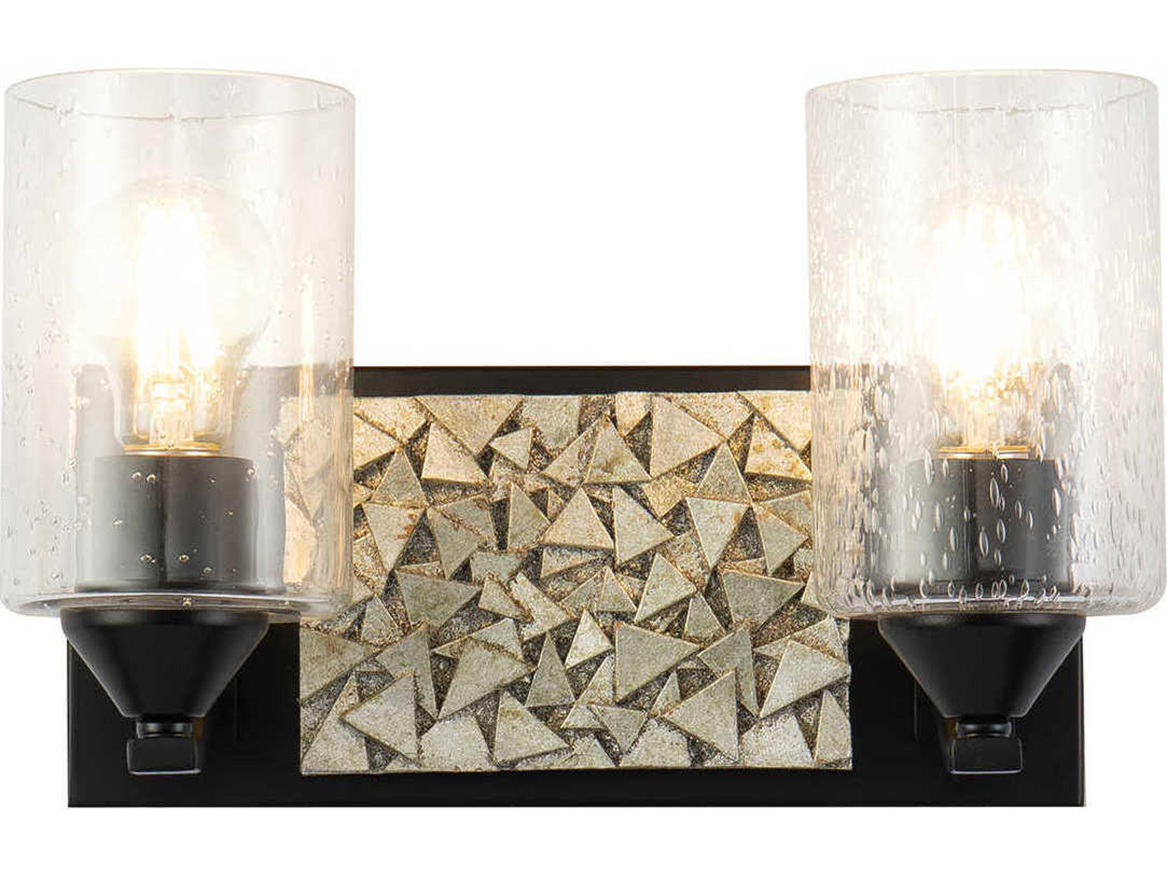 Bocage 2-Light Matte Black Antiqued Silver Leaf Glass Vanity Light