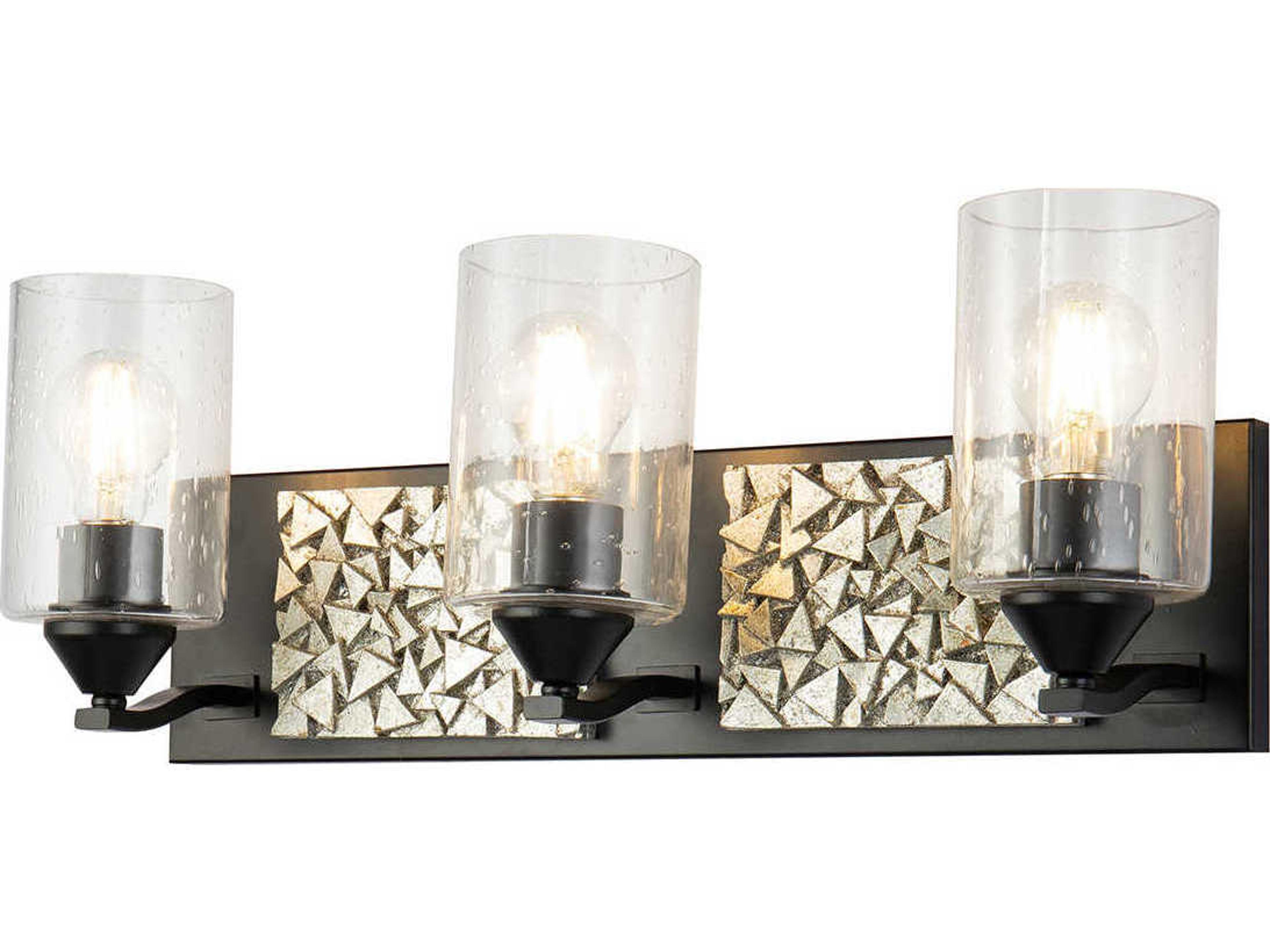 Bocage 3-Light Matte Black Antiqued Silver Leaf Glass Vanity Light