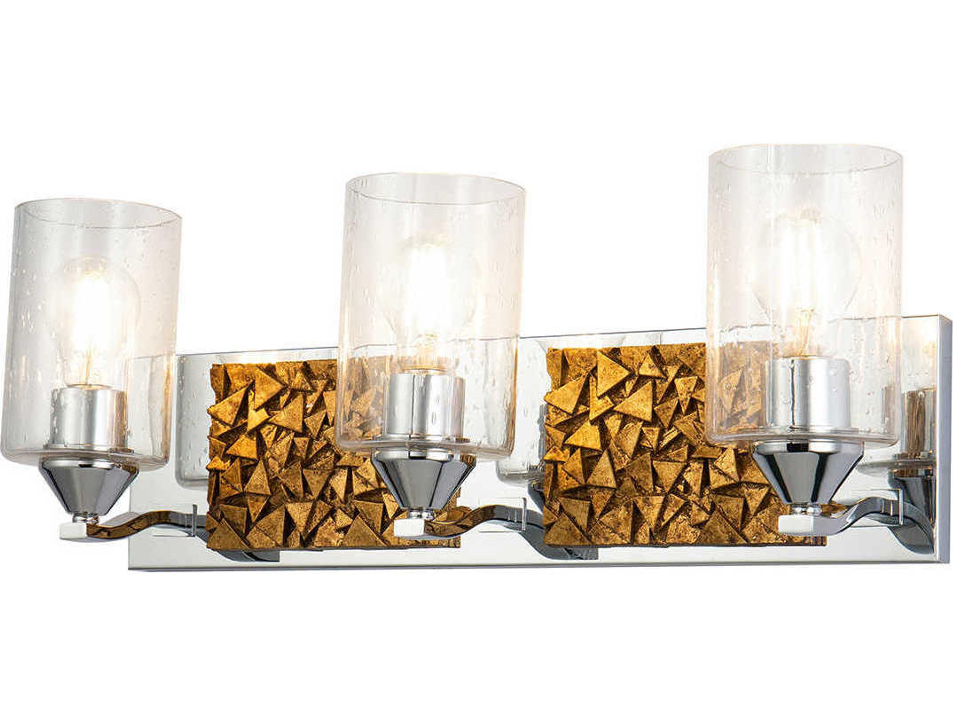 Bocage 3-Light Polished Chrome Antiqued Gold Leaf Glass Vanity Light