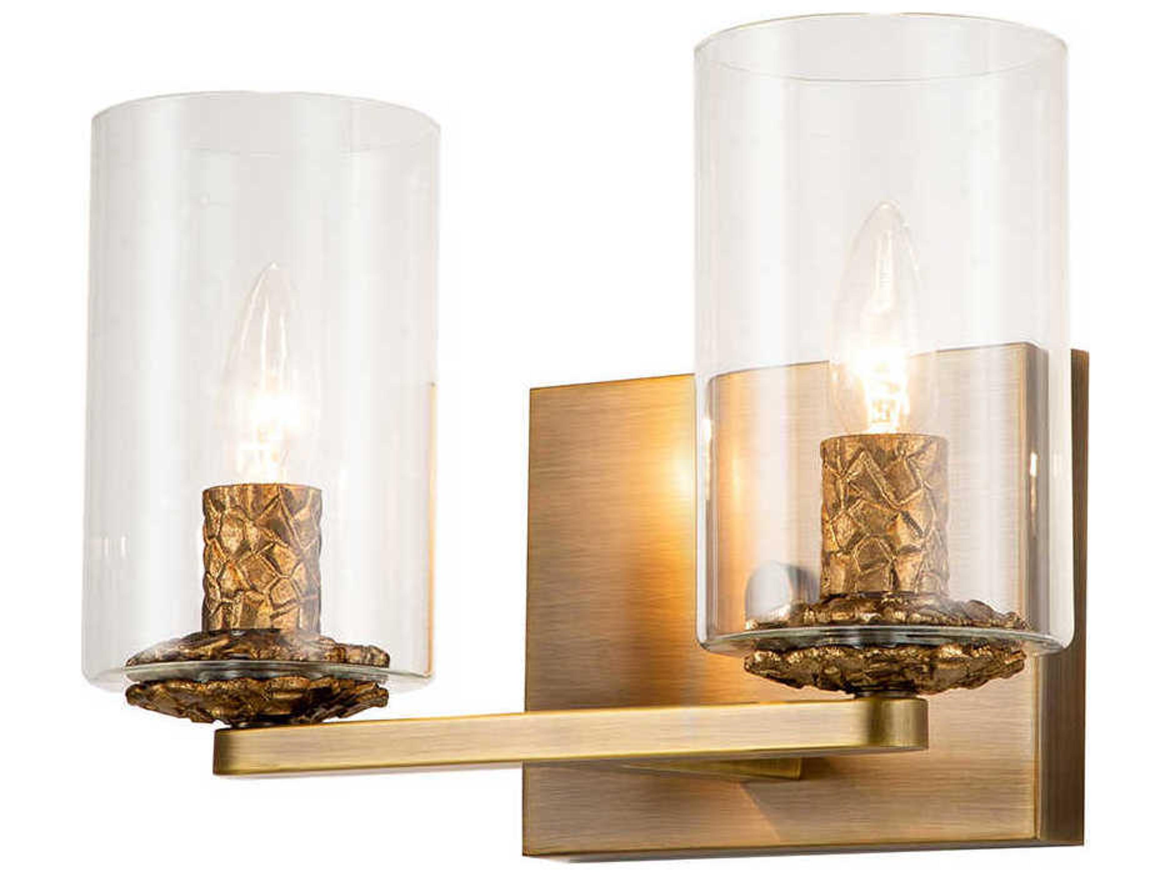 Bolivar 2-Light Antique Brass Glass Vanity Light