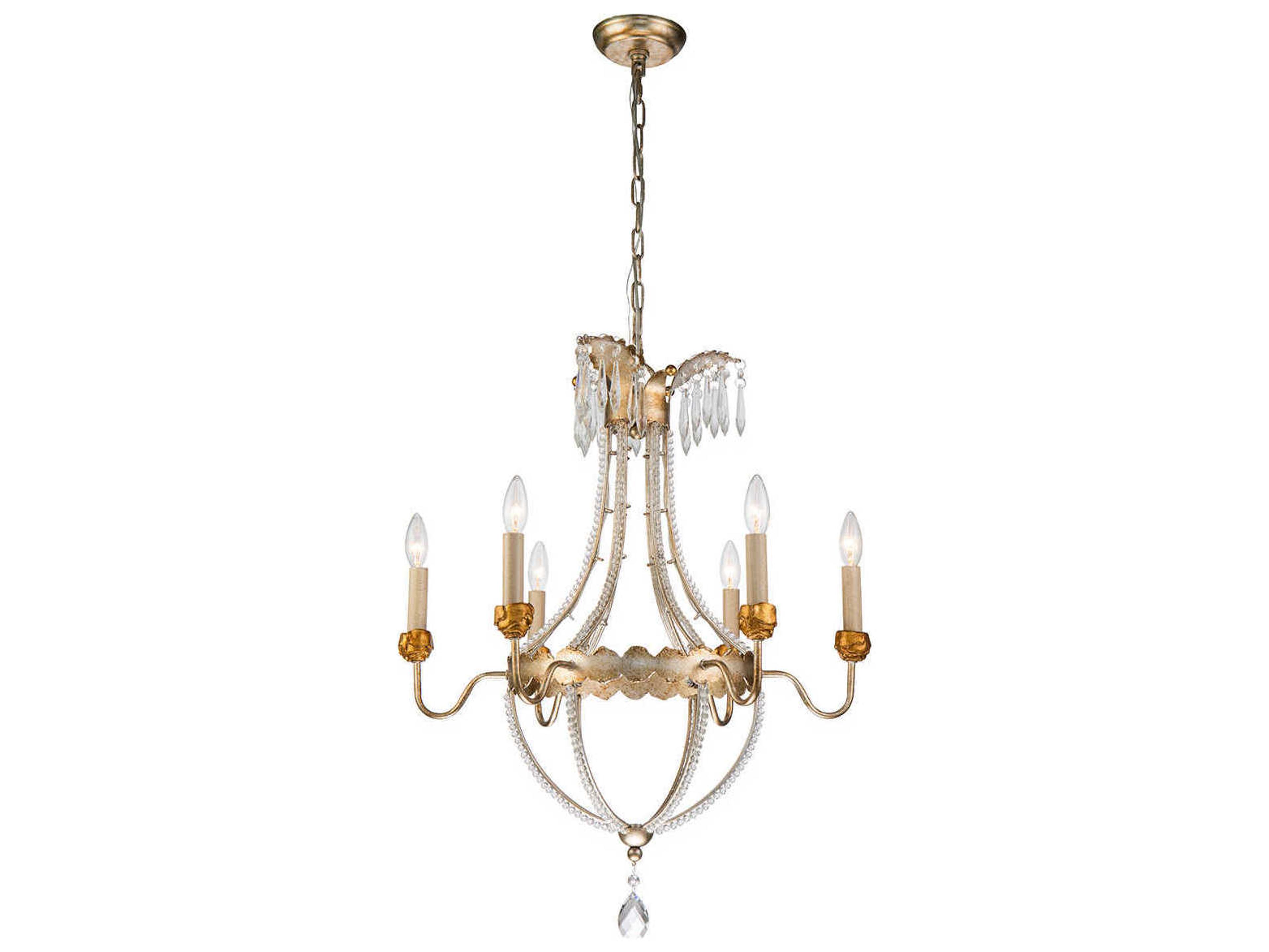 6-Light Distressed Silver Gold Crystal Candelabra Chandelier
