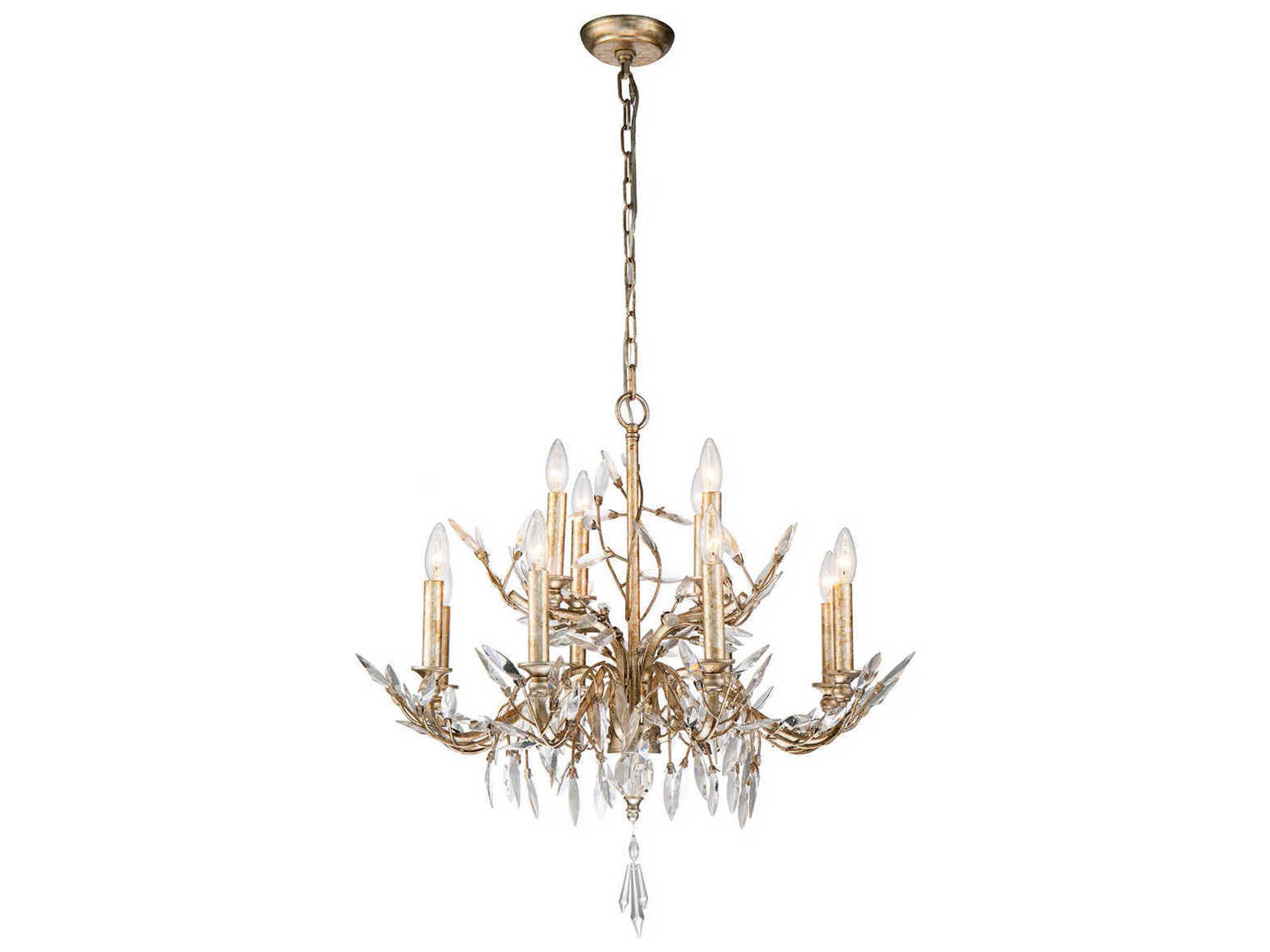 Alsace 12-Light Silver Leaf With Antique Glaze Crystal Traditional Candelabra Chandelier