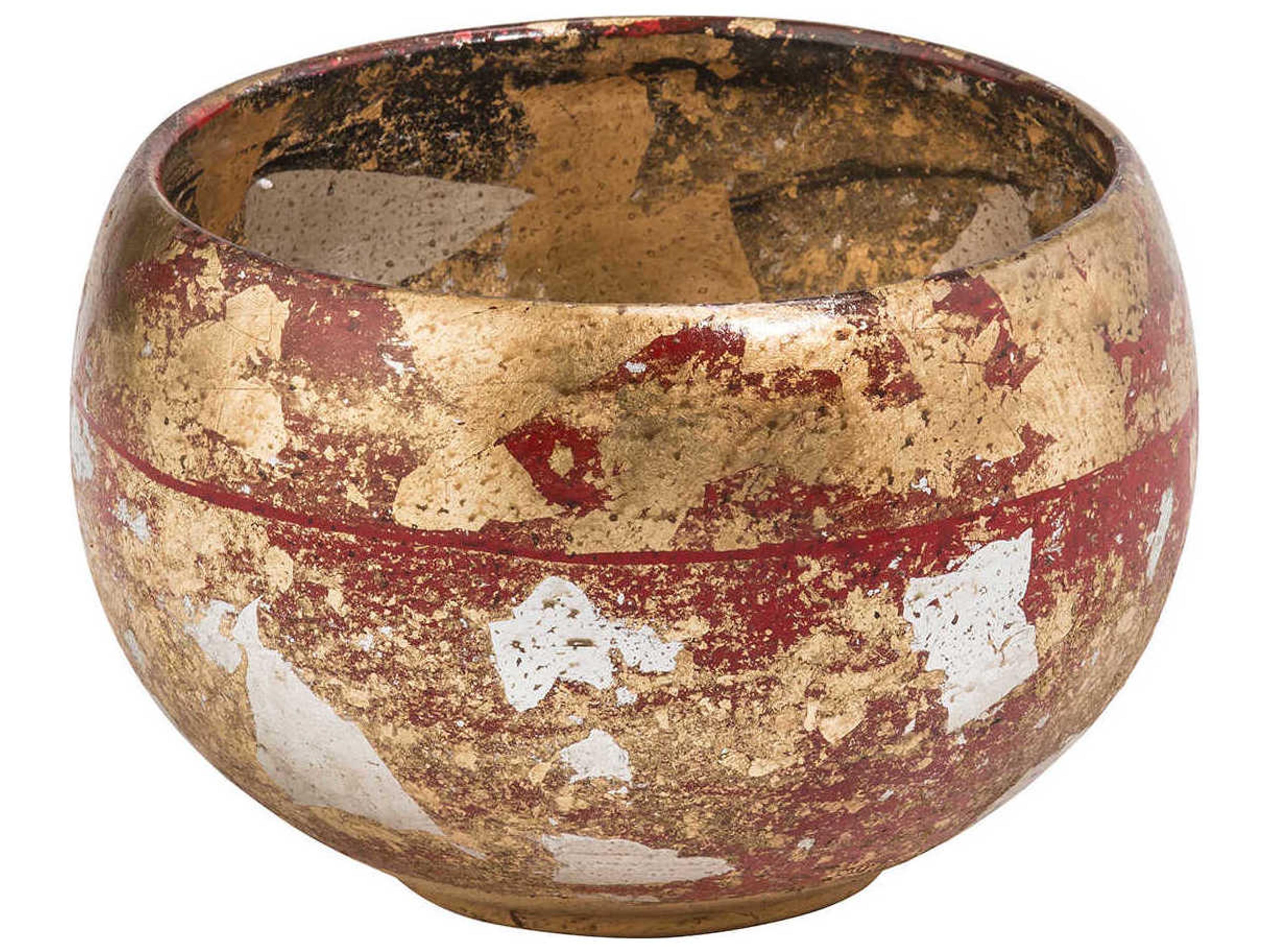 Vermillion Red / Gold / Silver Leaf Decorative Bowl